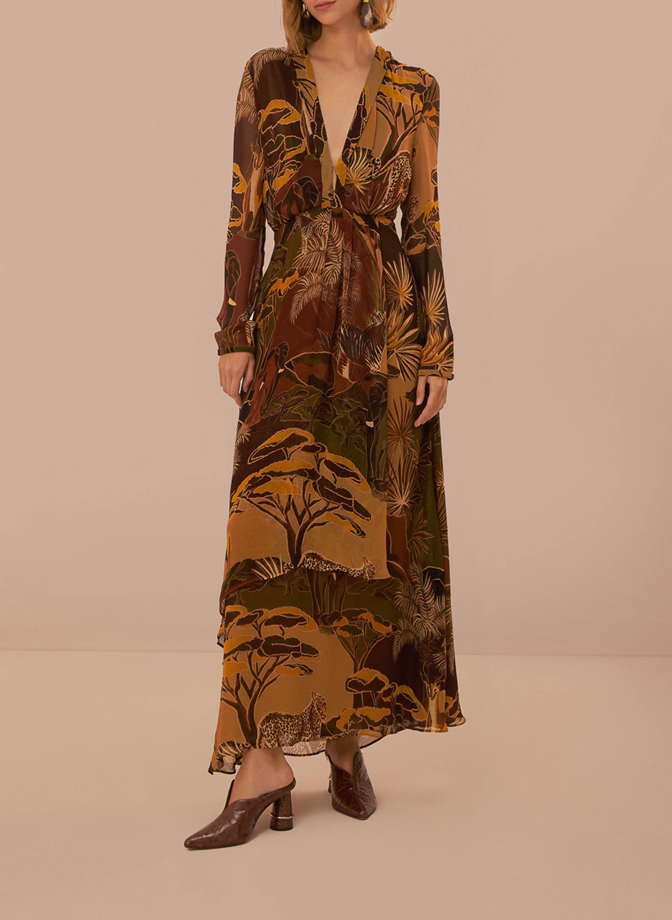 Dana long printed dress FARM RIO Brown