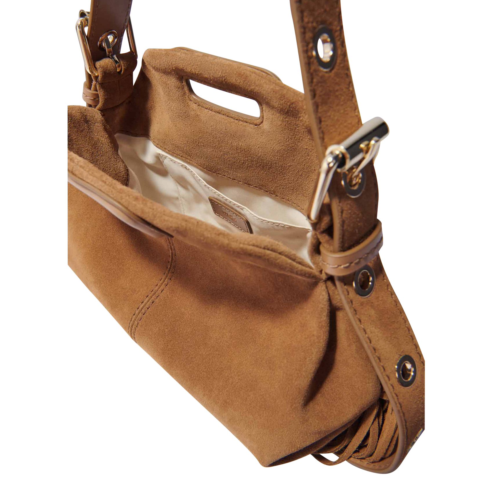 Sac bandoulière en cuir velours MAJE Marron