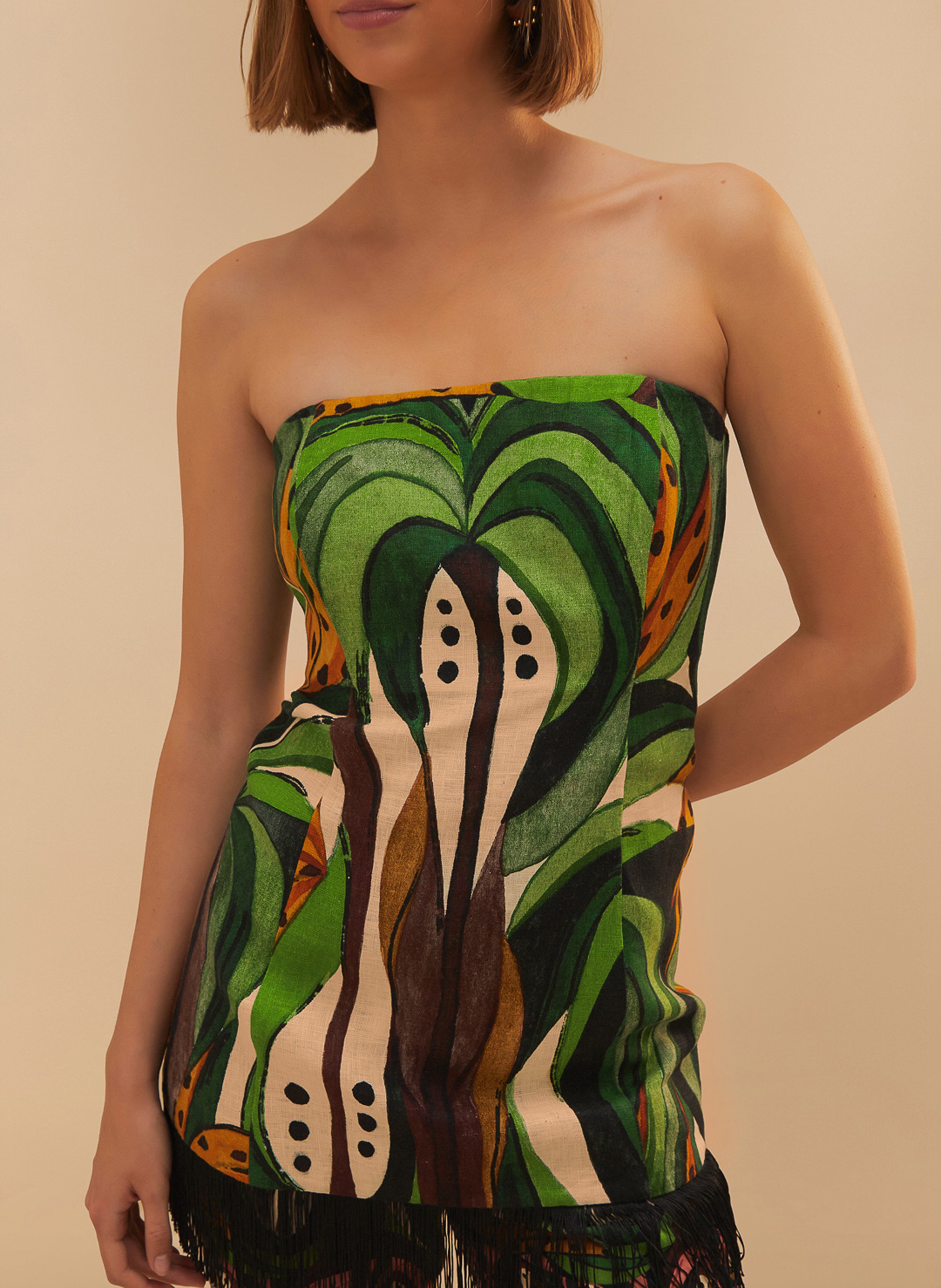 Bustier imprimé à finitions franges FARM RIO Multicolore