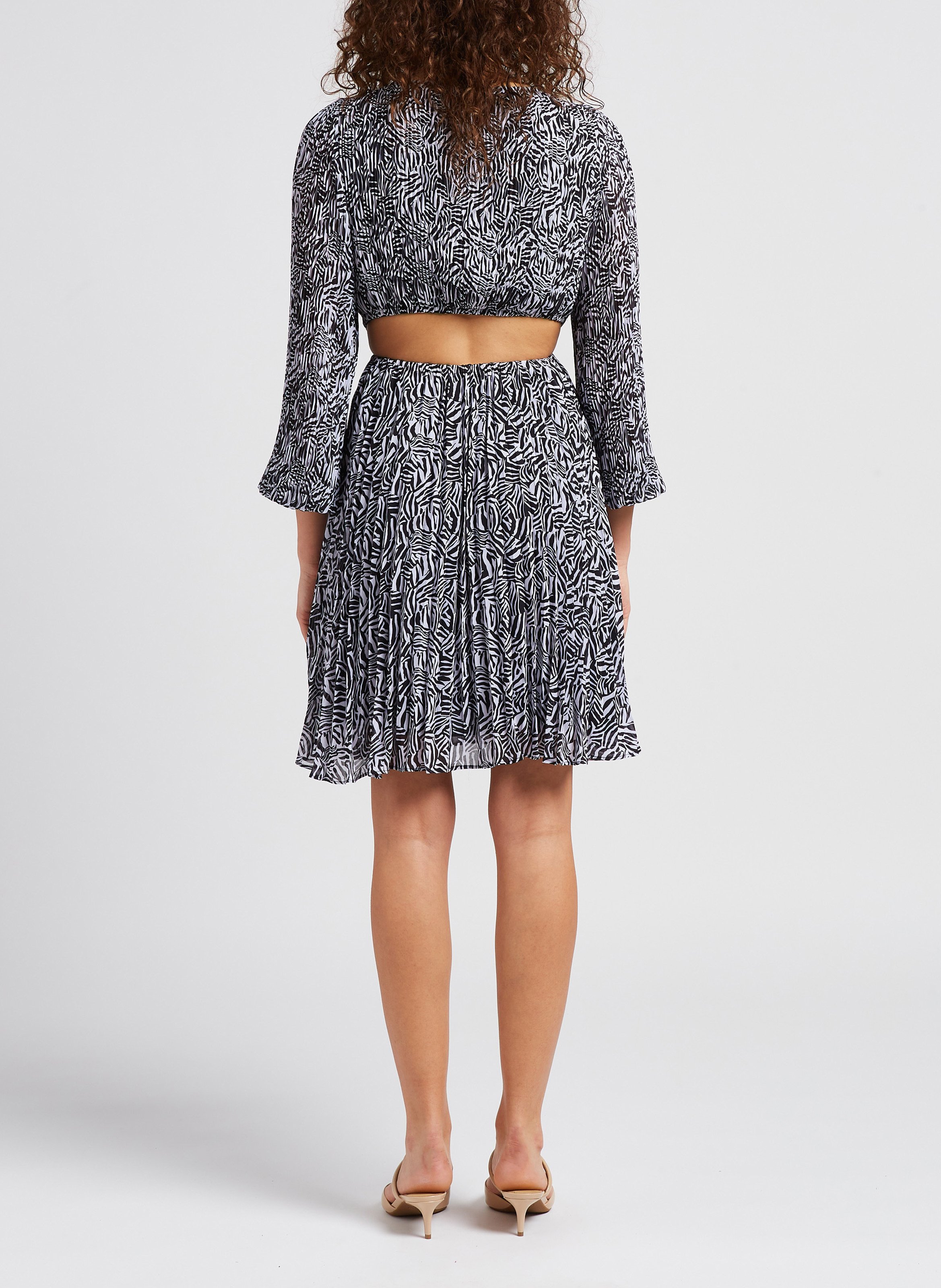 Pleated midi dress with plunge back MICHAEL KORS Black