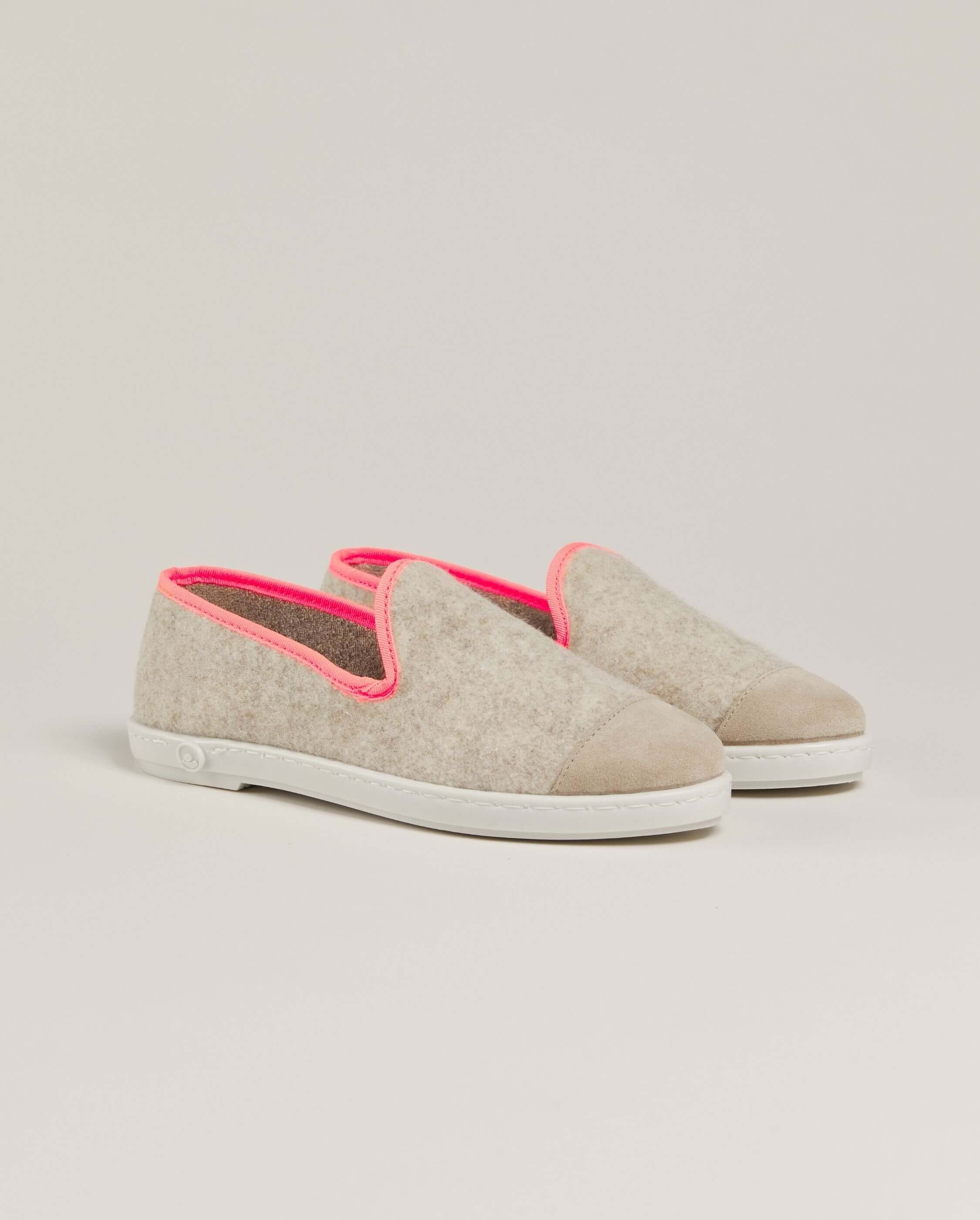 Women's wool slipper, beige neon pink ANGARDE Beige