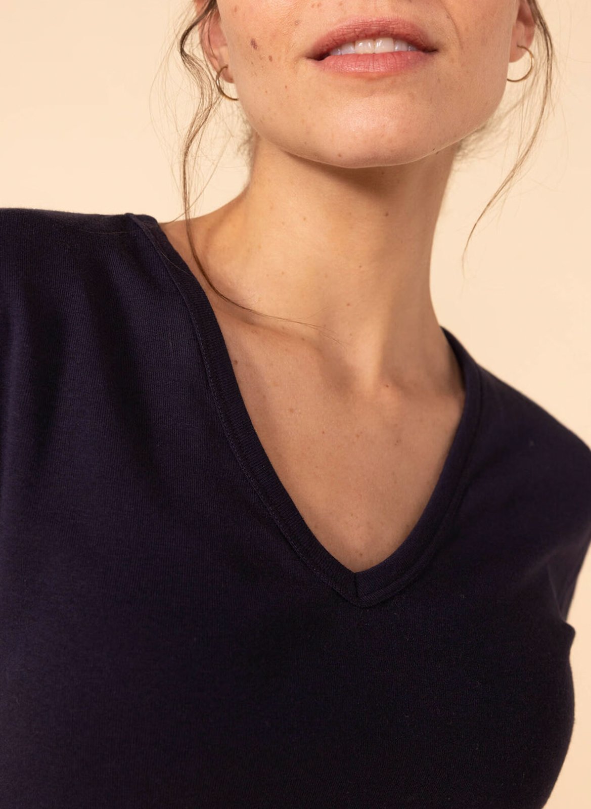 Tee-shirt droit à col V en coton  PETIT BATEAU