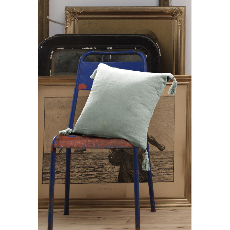 Coussin déco déhoussable 100% coton L'EFFET PAPILLON Blue