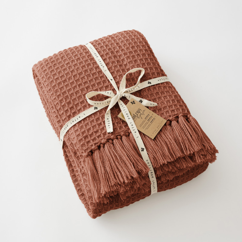 Cotton gauze bedspread or end-of-bed throw L'EFFET PAPILLON Red