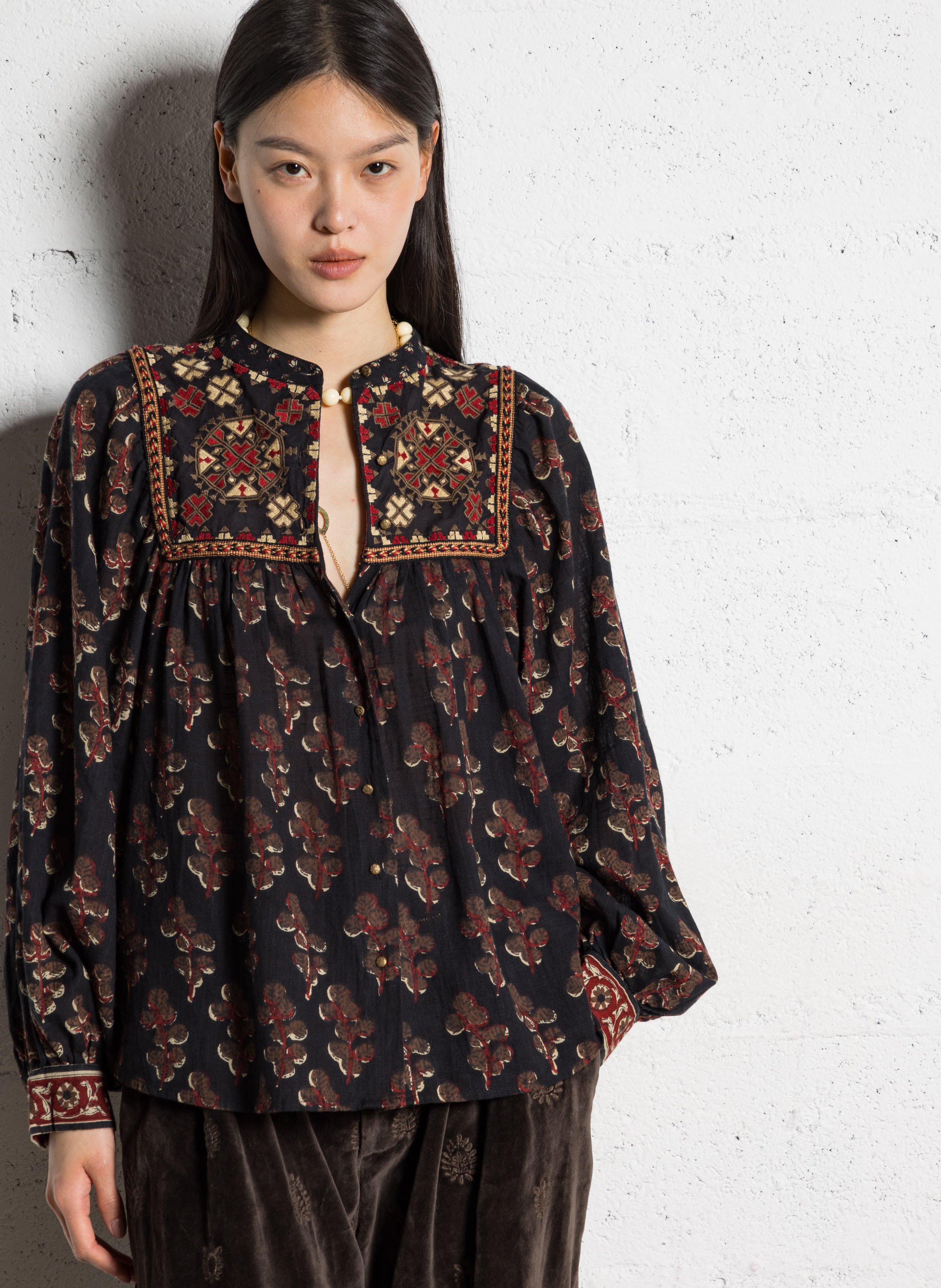 Loose-fit cotton blouse MAISON HOTEL Brown