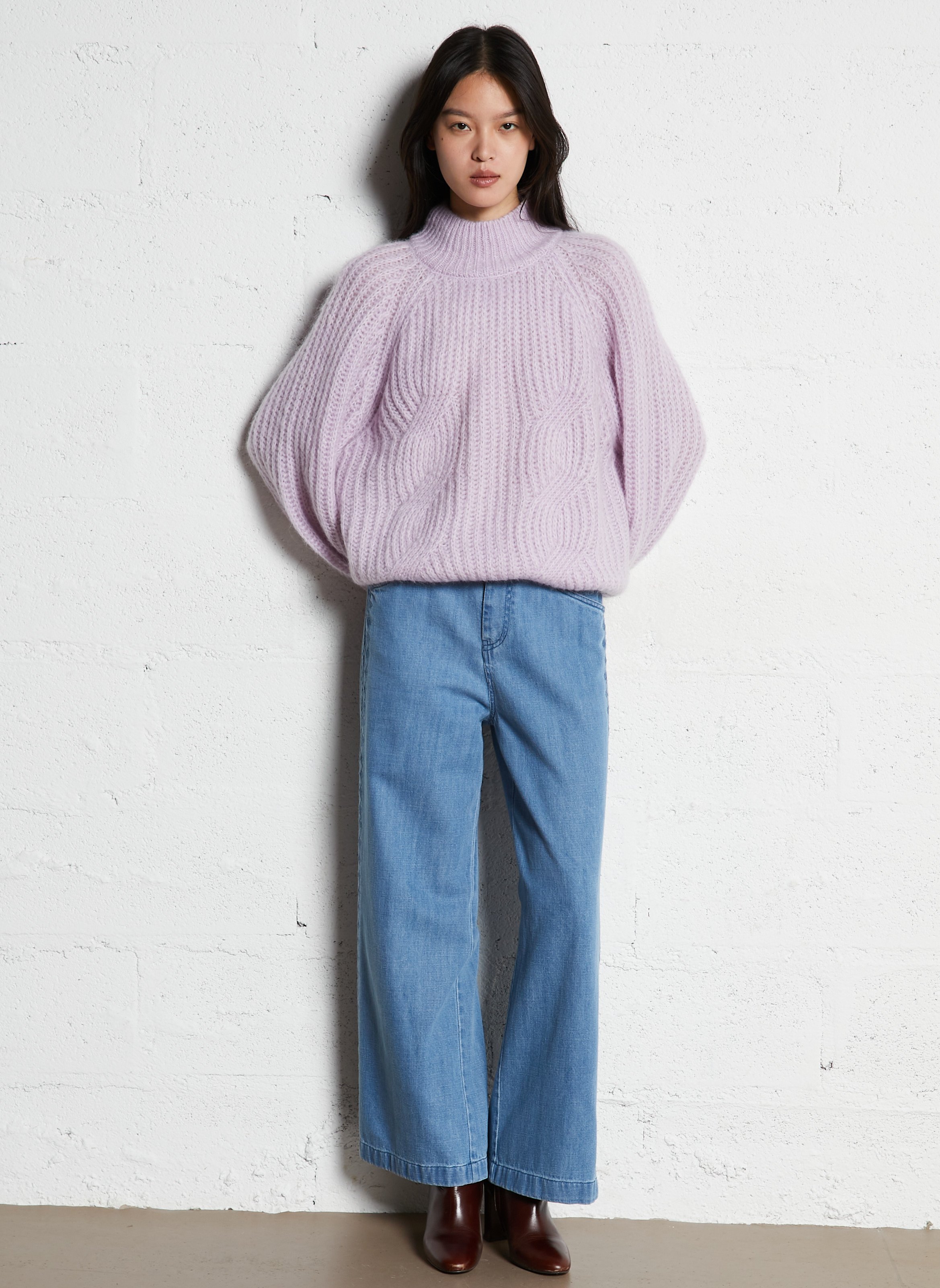 Pull manches longues en maille unie Violet