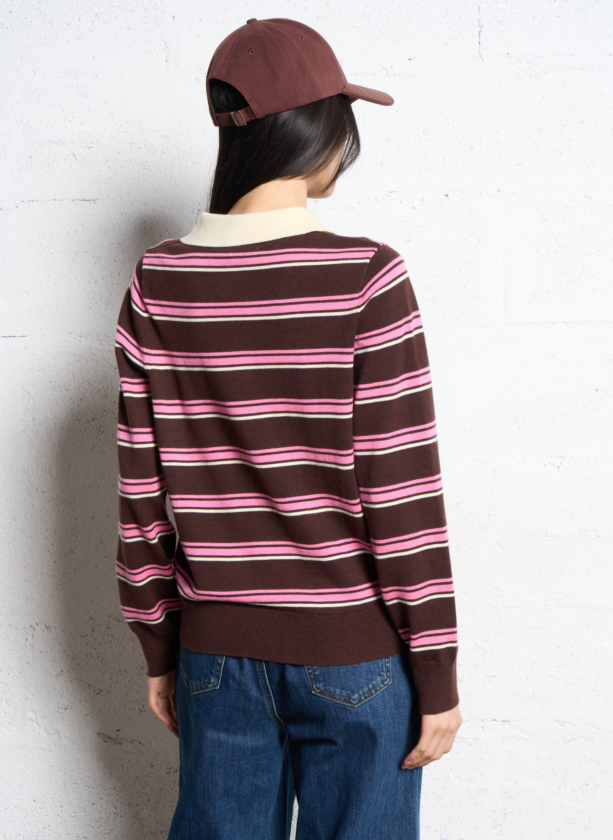 Pull droit col polo à rayures SUNCOO Prune