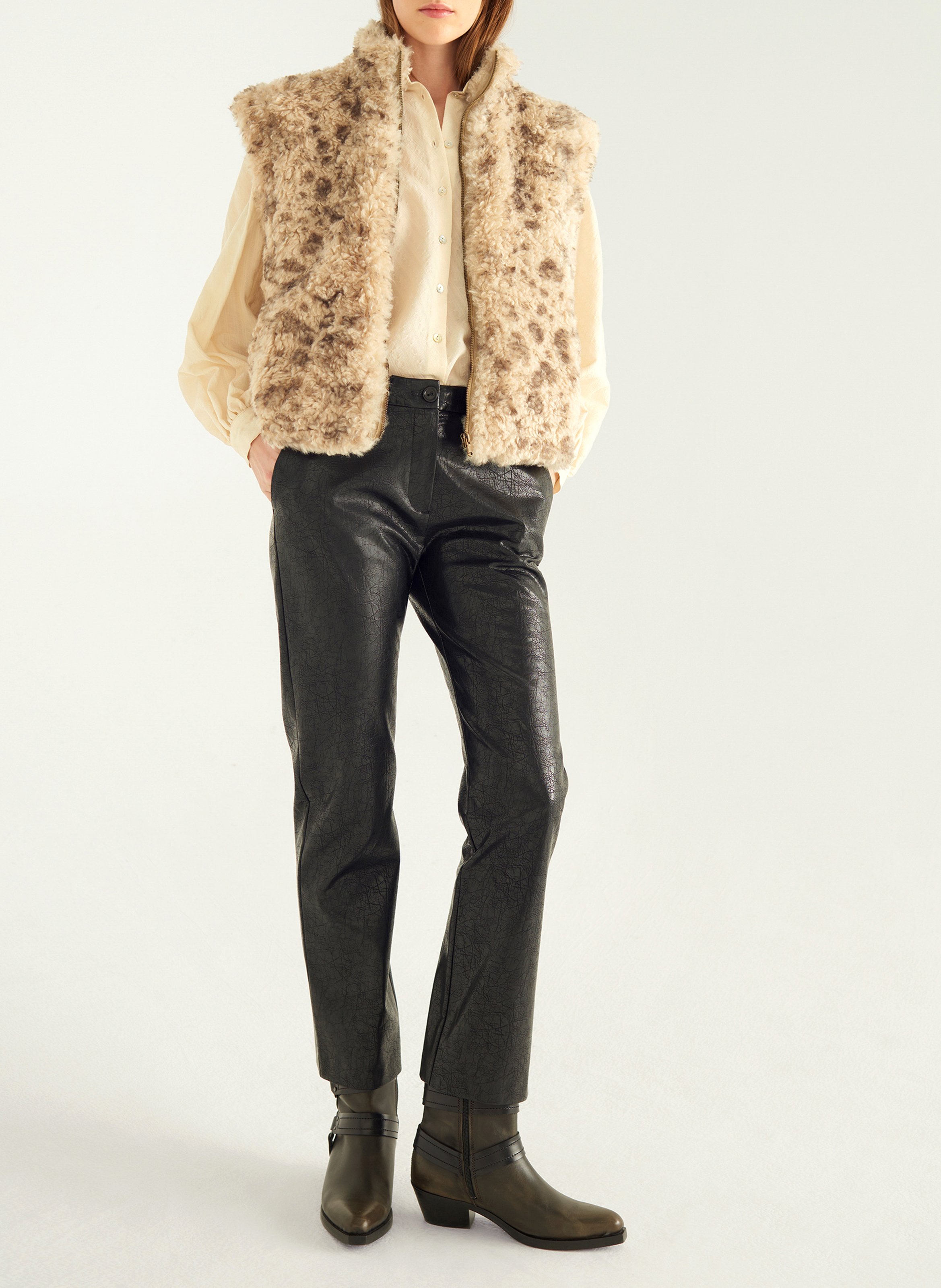 Pnatalon droit effet cuir craquelé COTELAC Noir