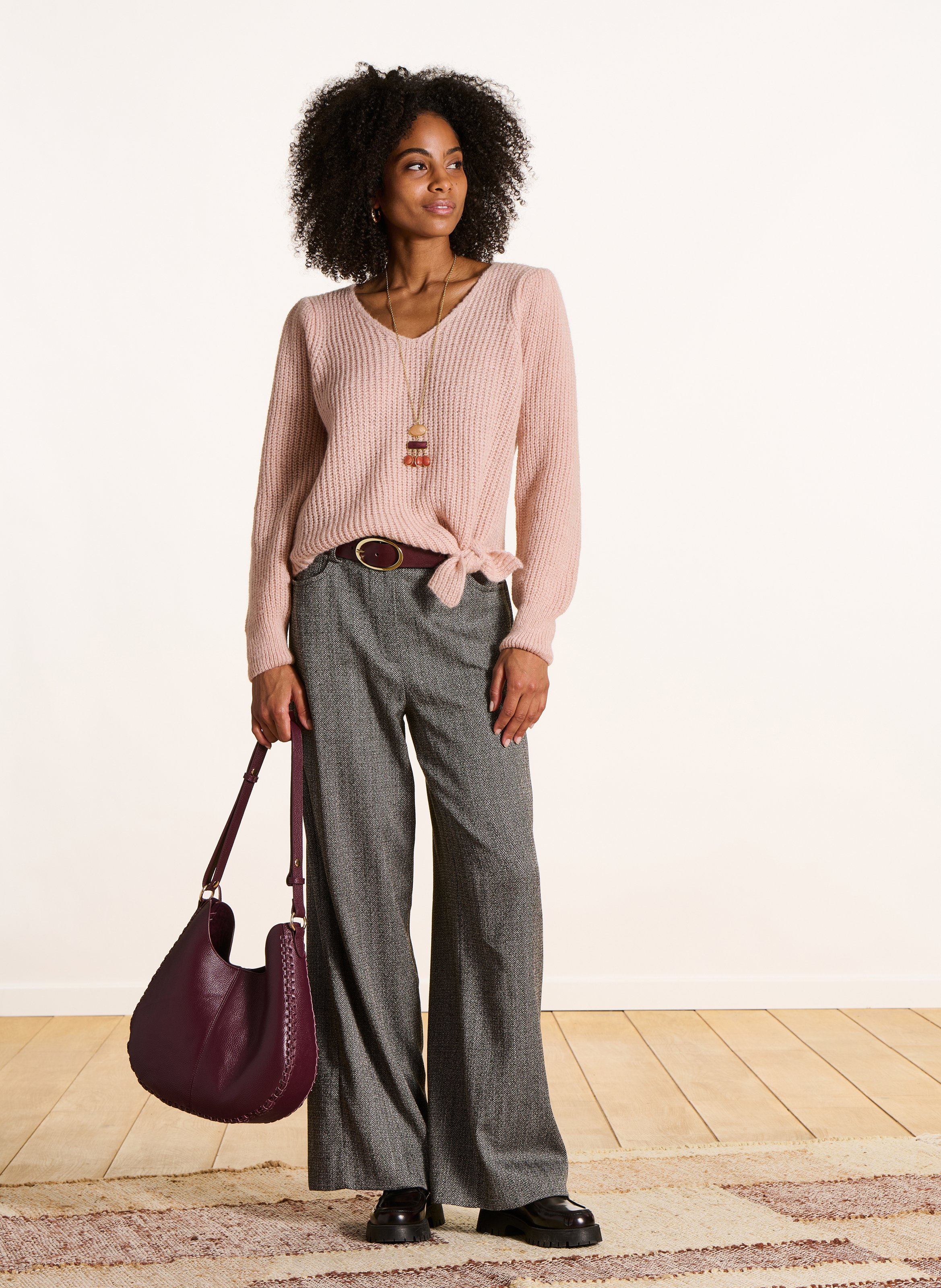 Eng anliegender Pullover mit langen Ärmeln und Schleifen-Detail LA FEE MARABOUTEE Rosa