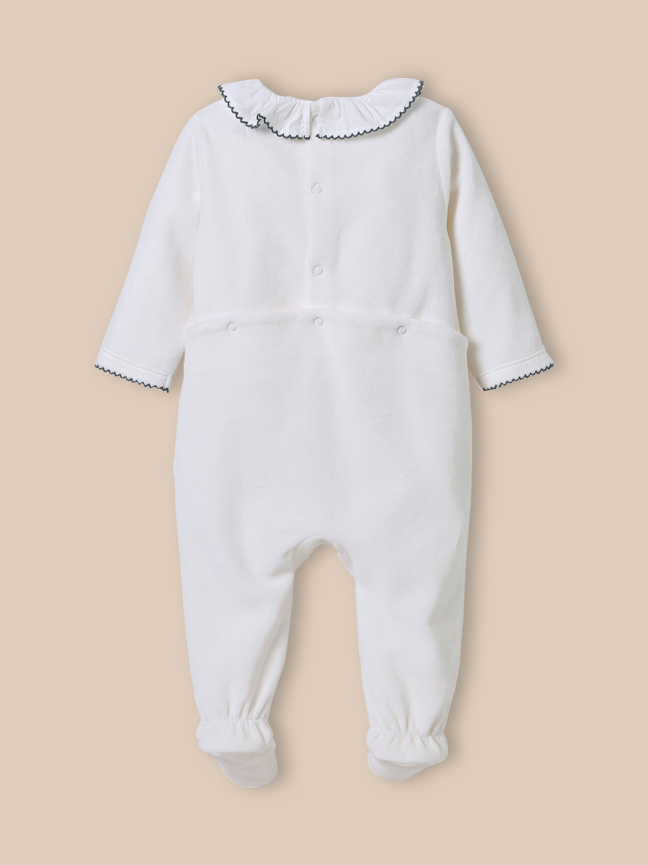 Embroidered velvet sleepsuit CYRILLUS White