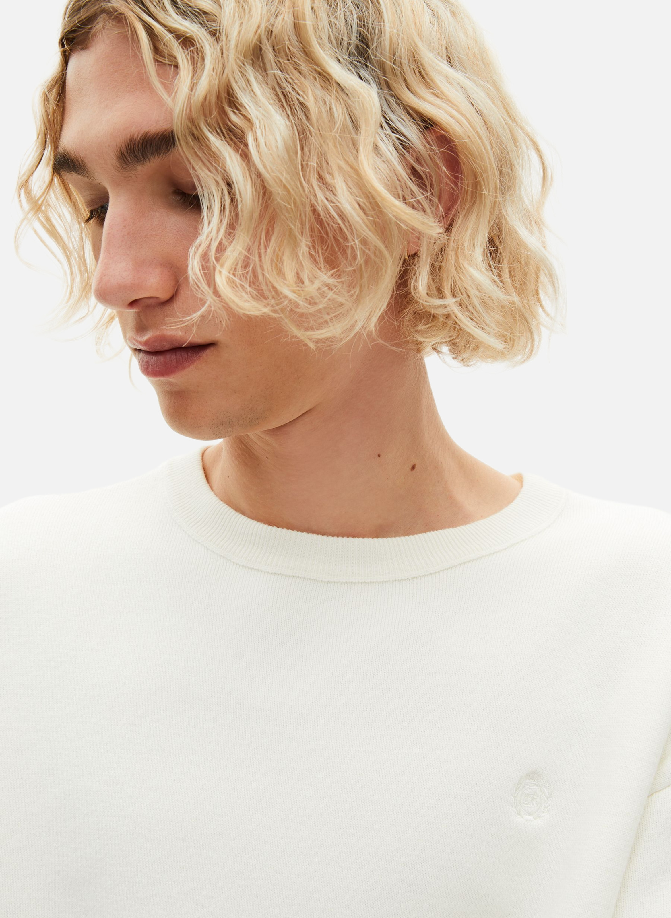 Round neck reversible sweater Beige