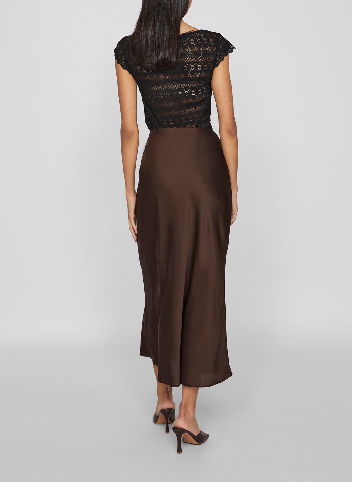 Long high-waisted flared skirt VILA Brown