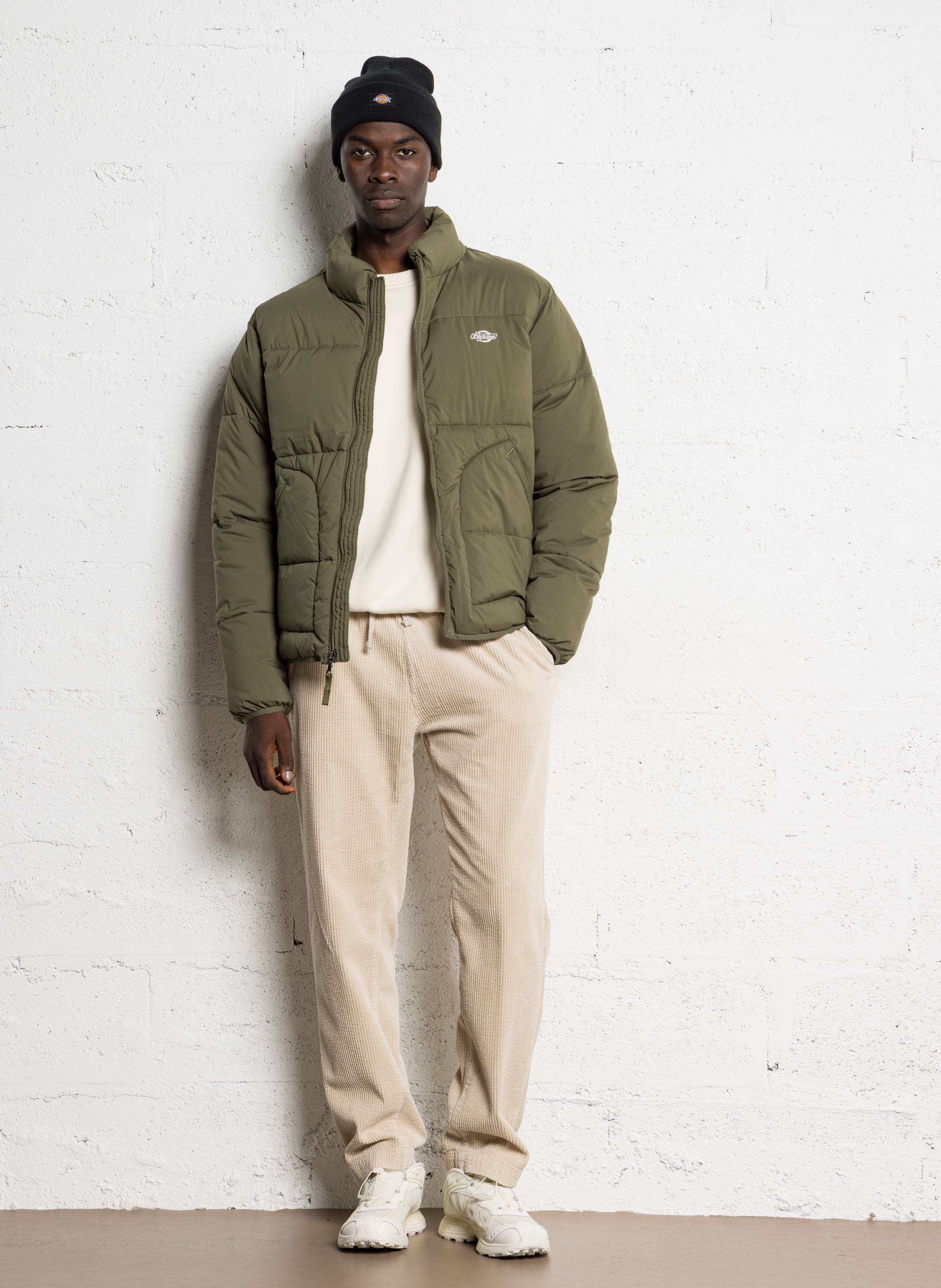 Rechte gewatteerde jas met opstaande kraag en borduursel DICKIES Kaki