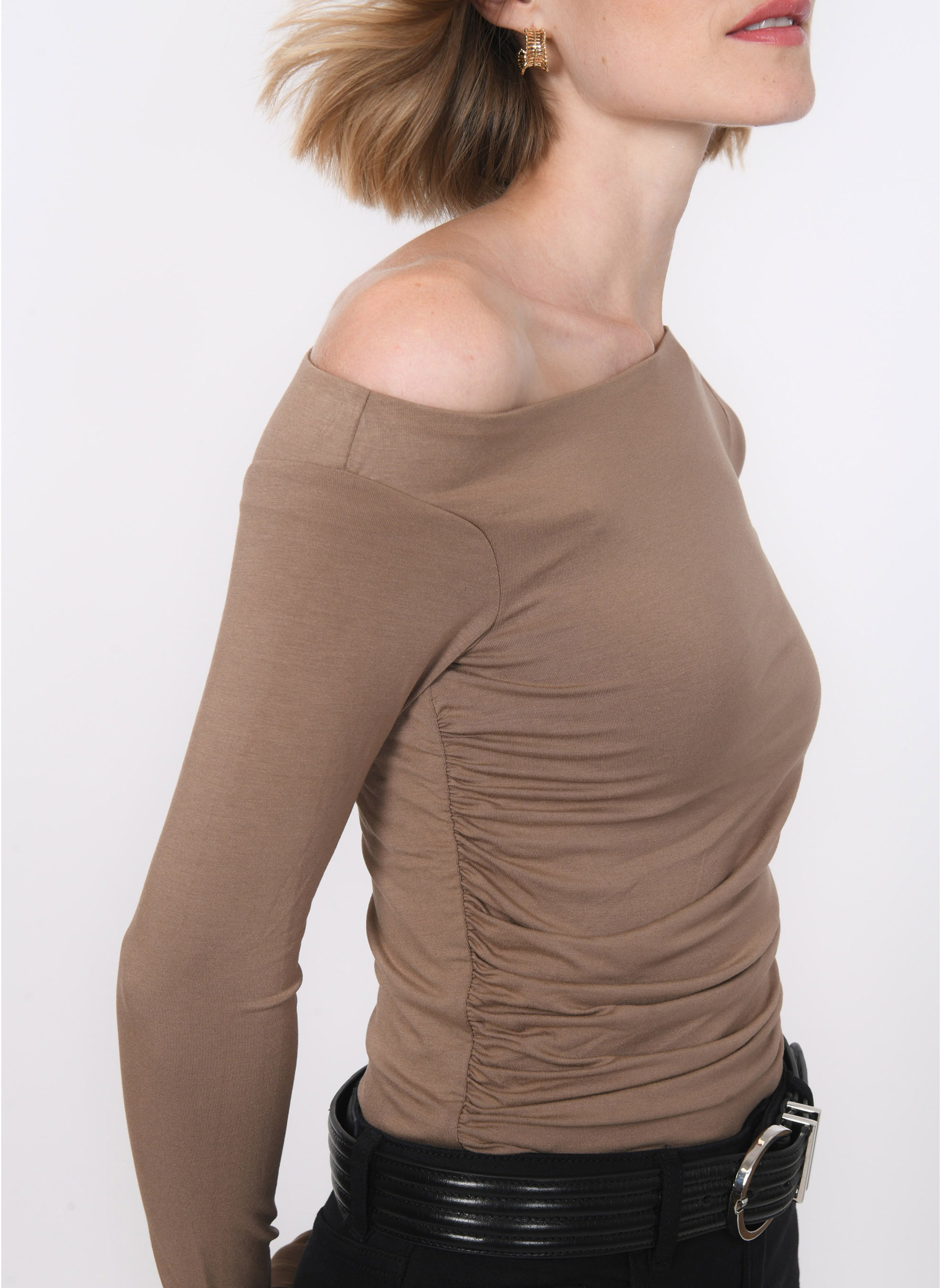 Top met boothals en ruches KOOKAI Beige