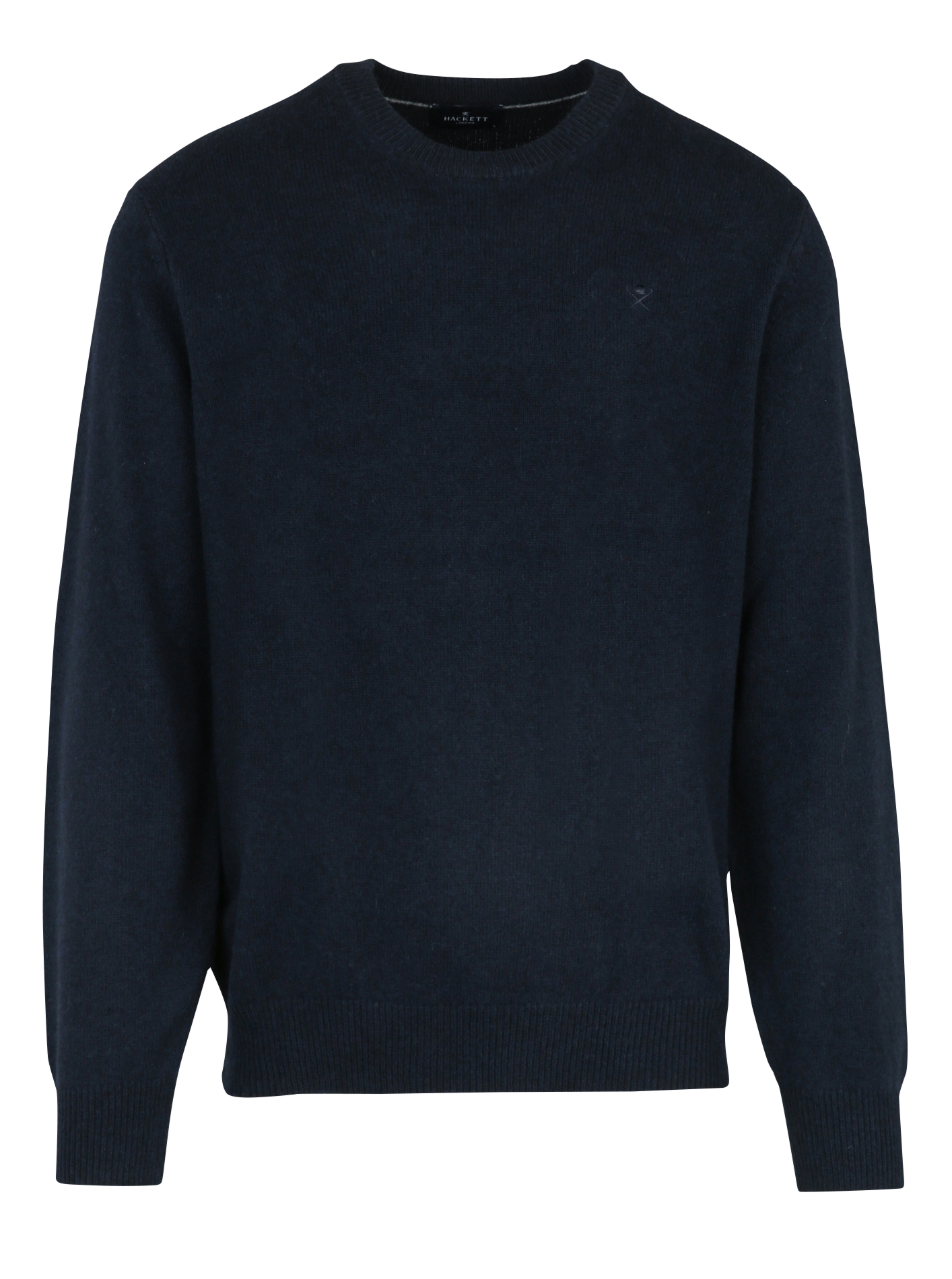 Pull col rond uni en laine HACKETT Bleu