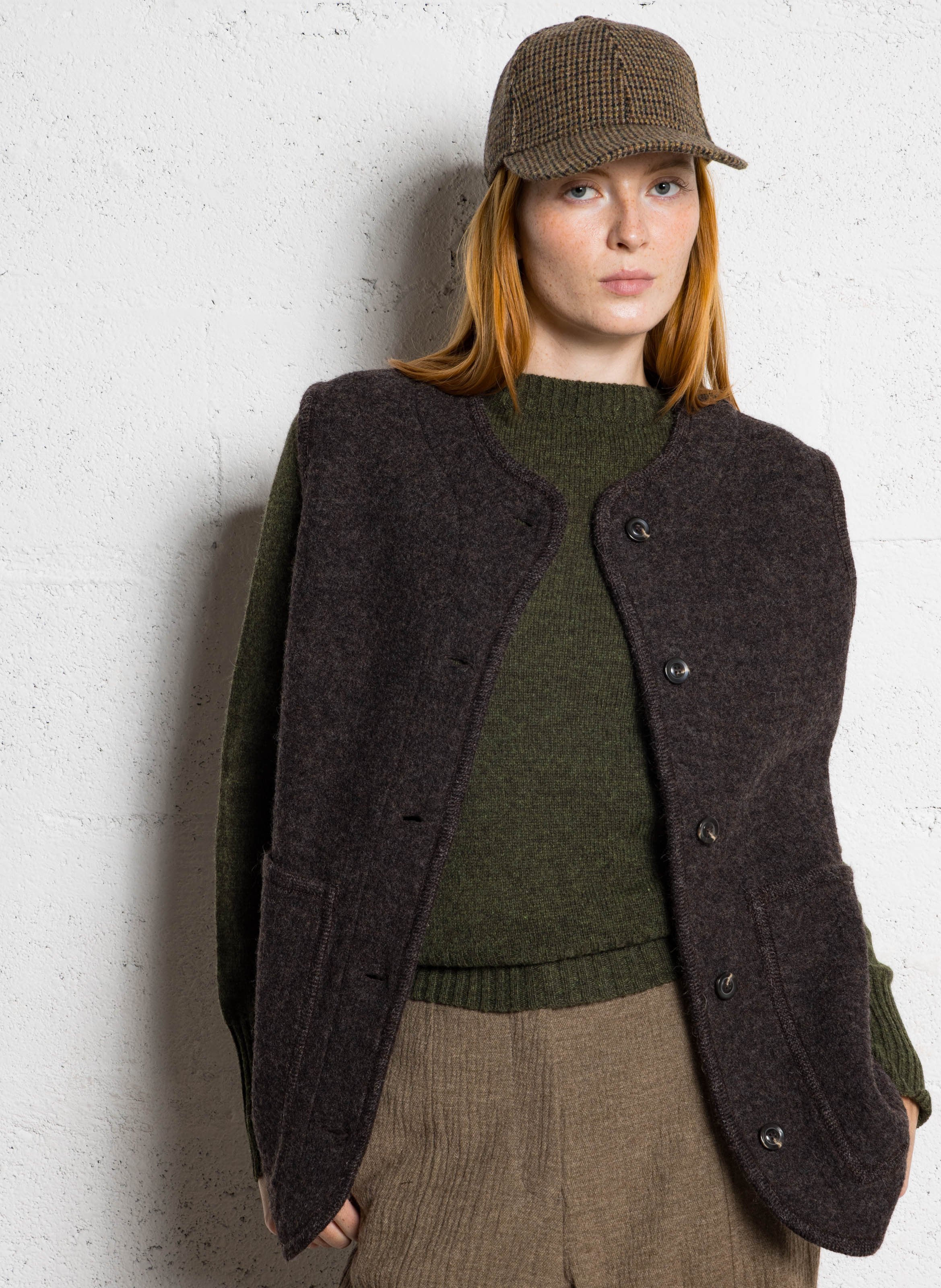 Blouson col rond en laine SOEUR Marron