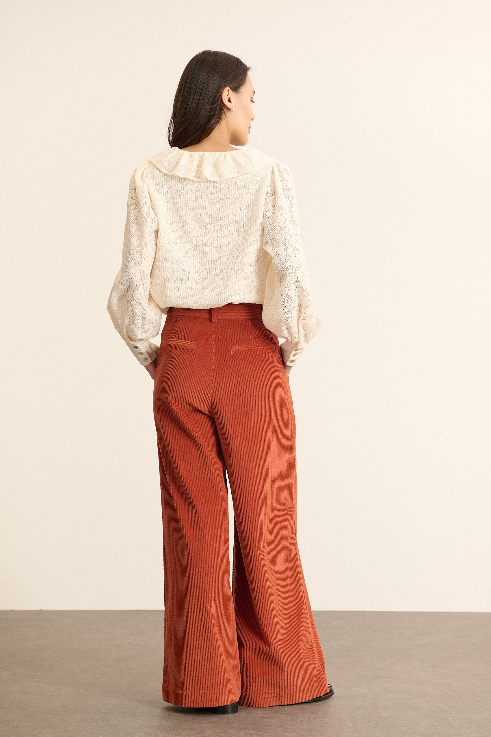 High-waisted wide-leg corduroy trousers with pleats GARANCE PARIS Orange