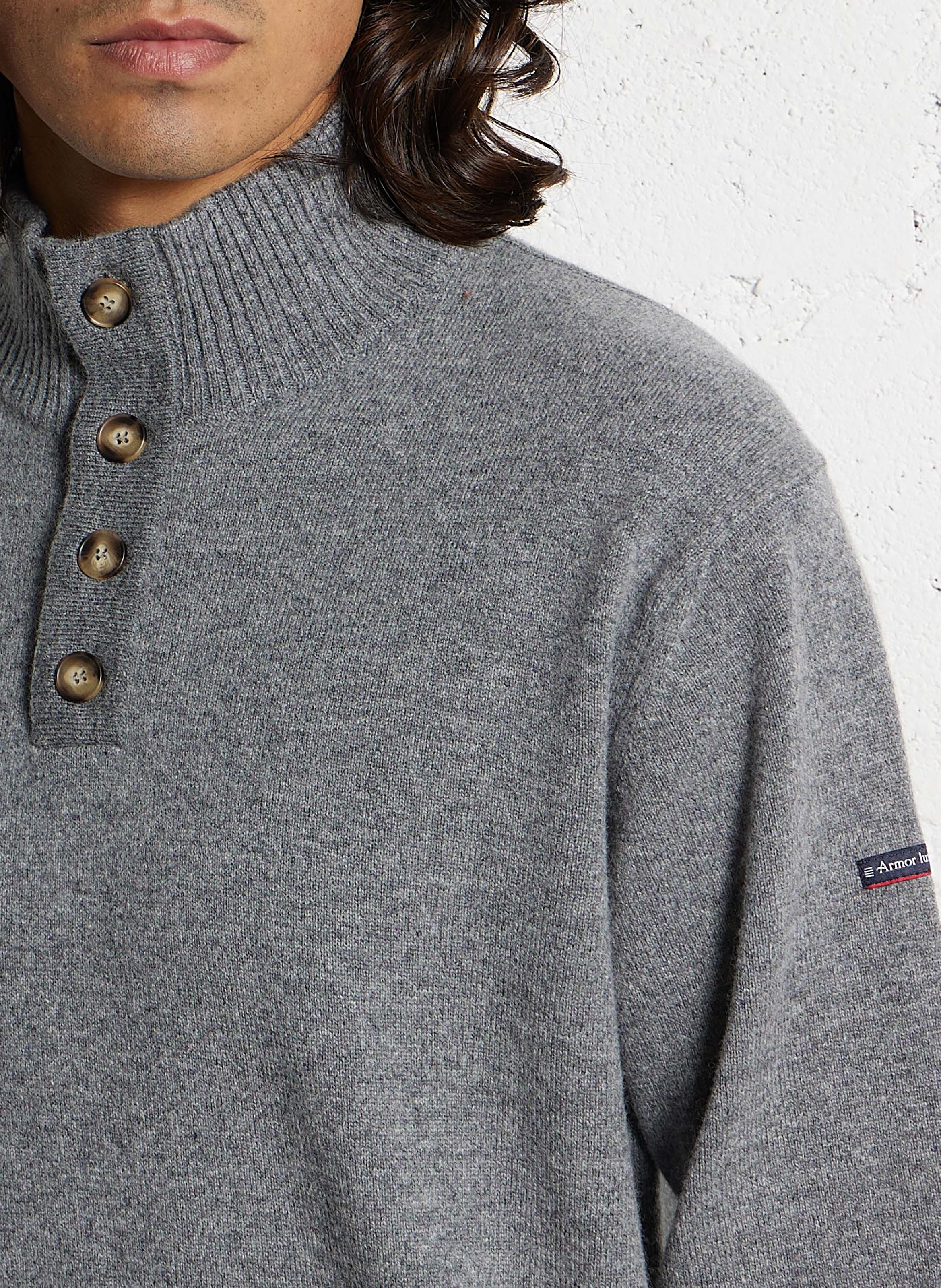 Gerader Pullover mit Stehkragen aus Wolle ARMOR LUX Grau