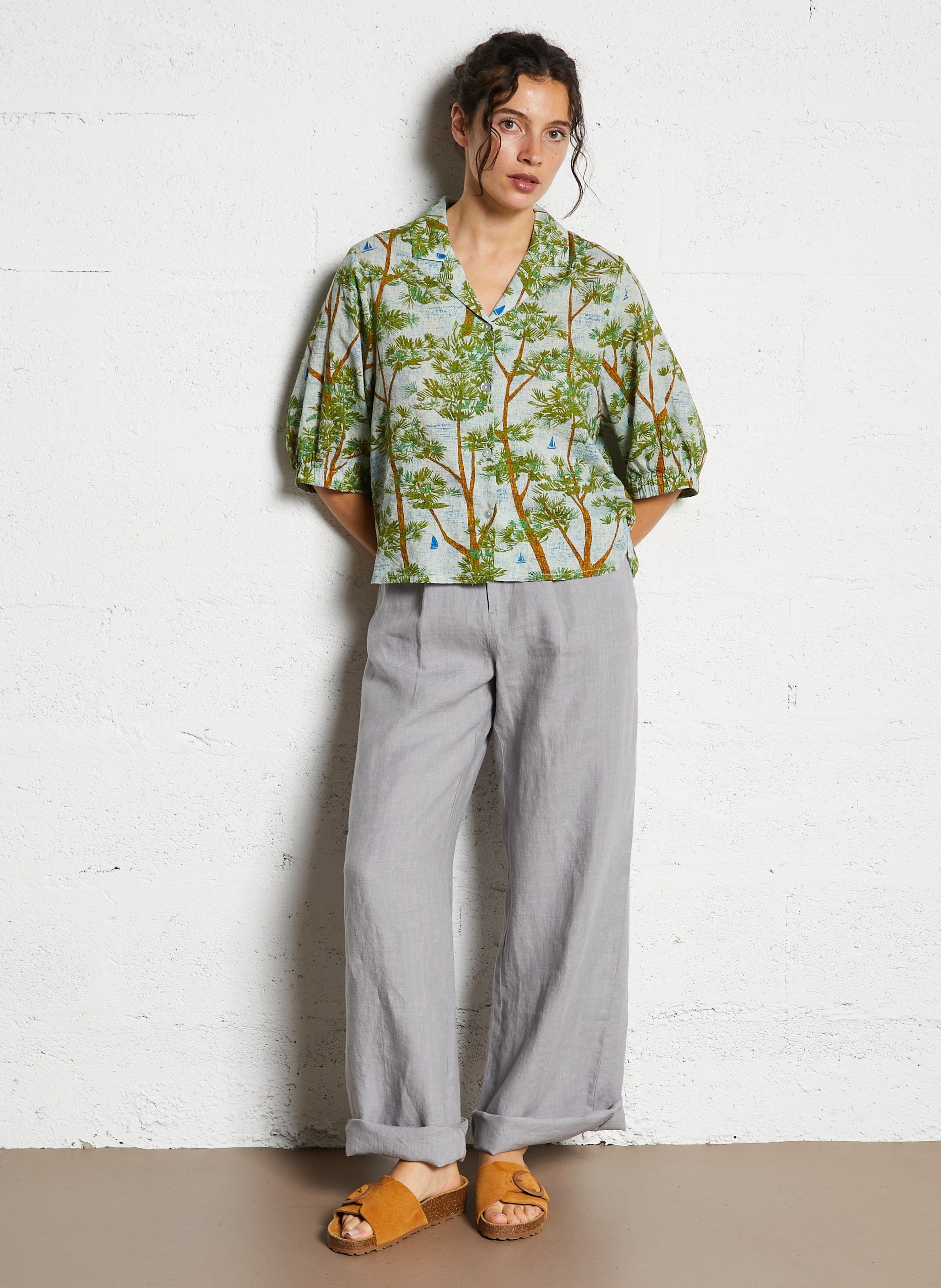 Rechte linnen pantalon NICE THINGS Grijs