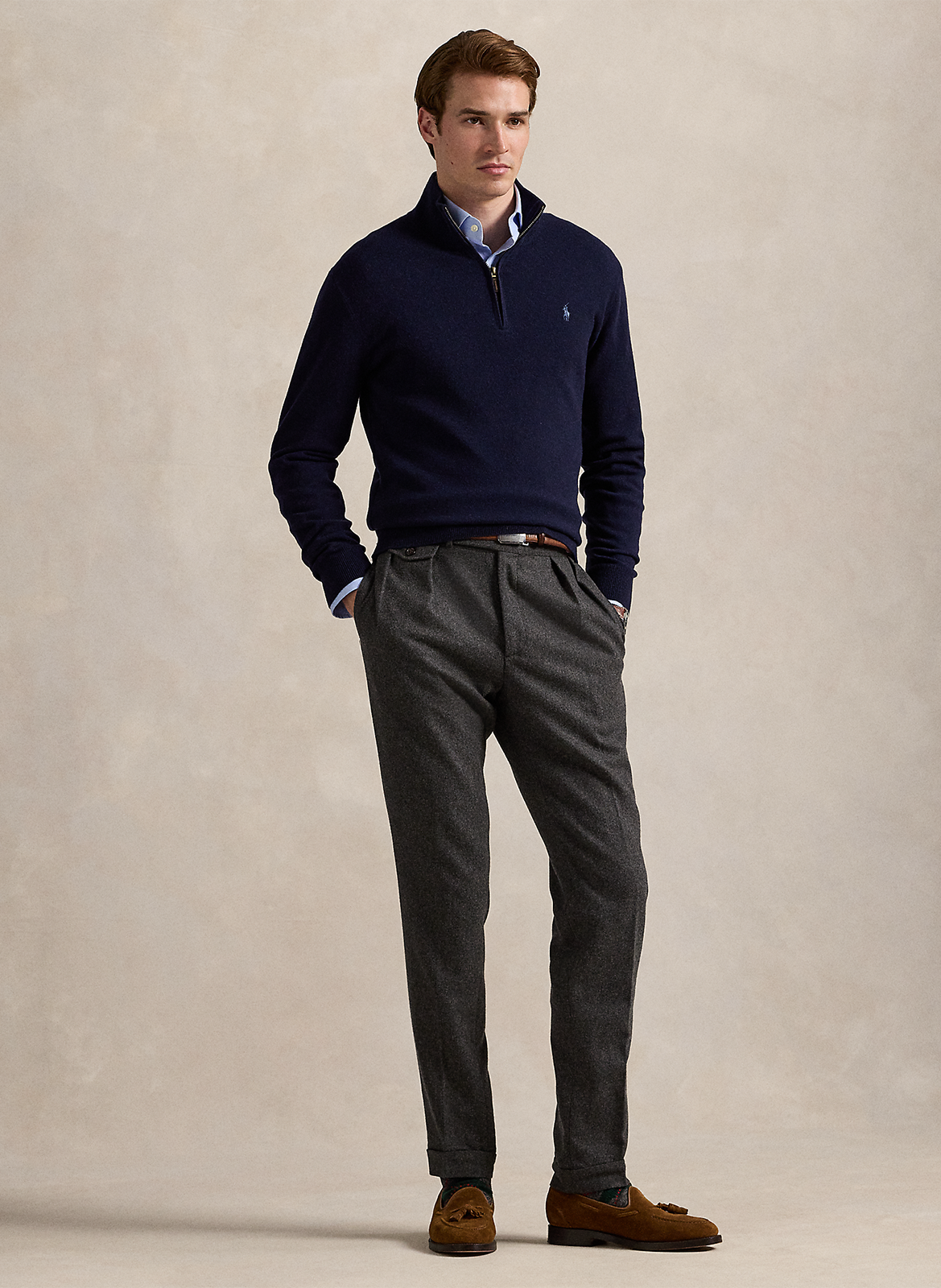 Regular-fit, merinowollen trui met opstaande kraag en borduursel POLO RALPH LAUREN Blauw