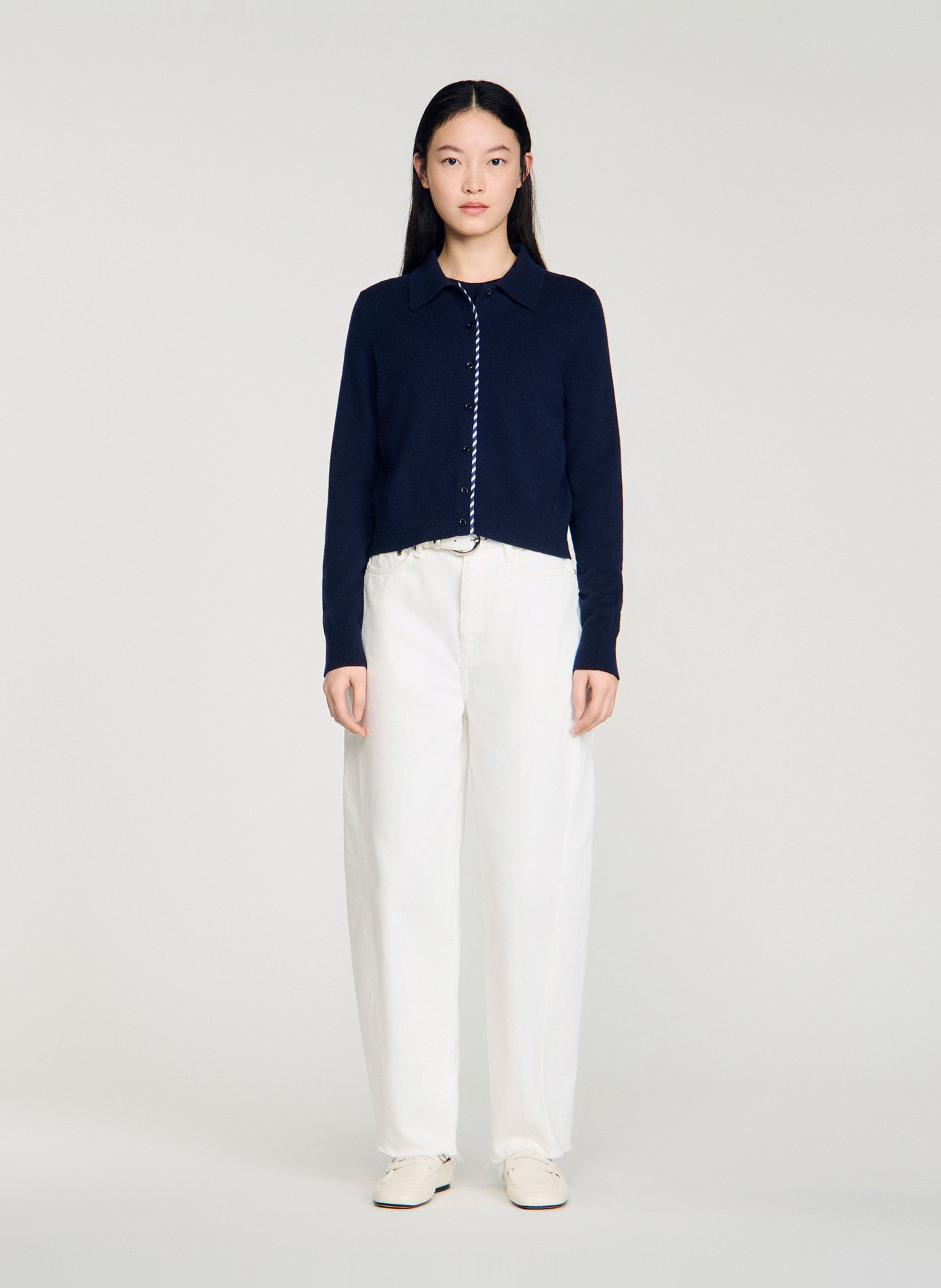 Rechte cardigan van wol en kasjmier SANDRO Blauw