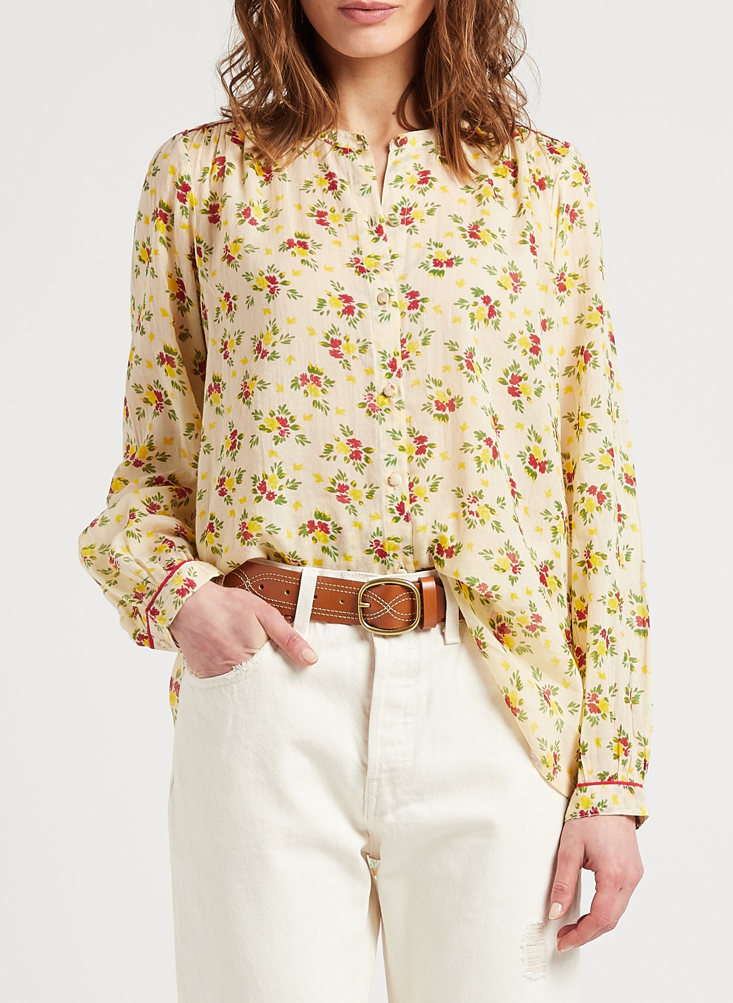 Straight-fit, katoenen blouse met Tunesische kraag SWILDENS Wit