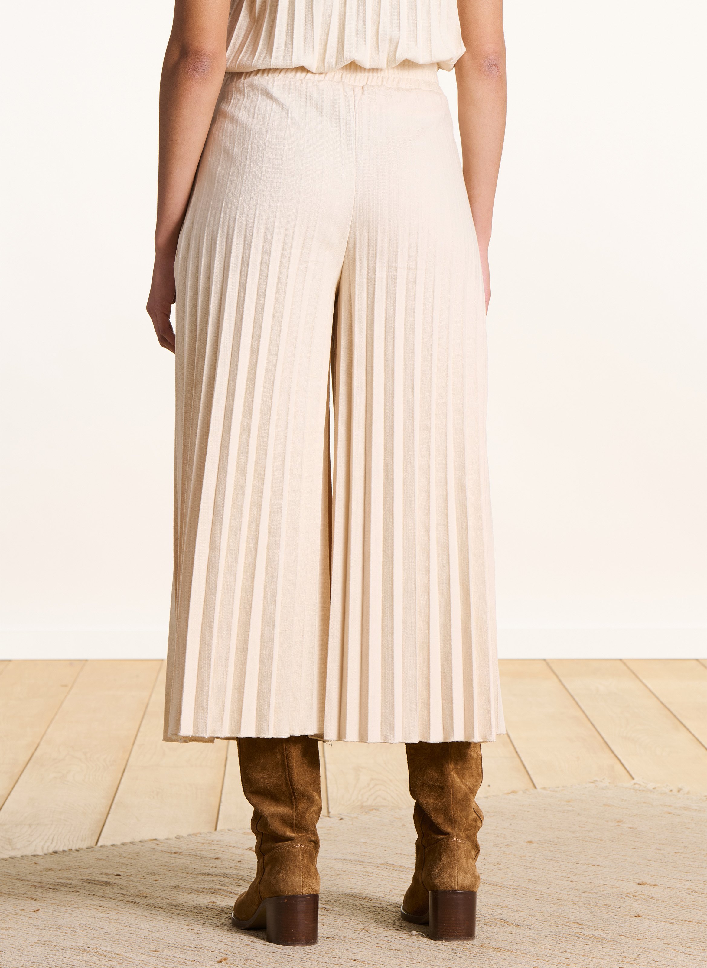 Pantalon large plissé en coton mélangé LA FEE MARABOUTEE Blanc