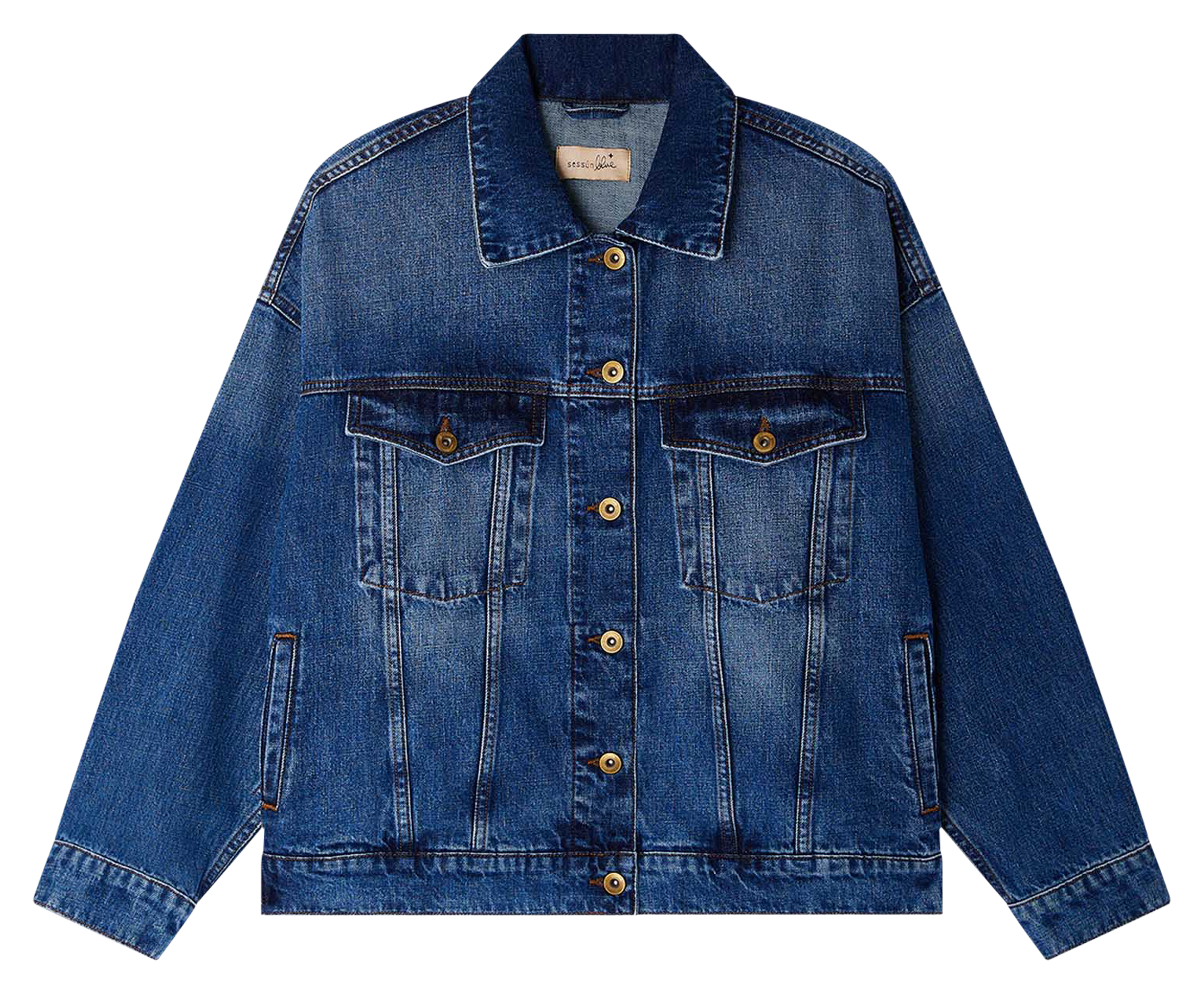 Cotton stonewashed loose-fit denim jacket SESSUN Blue
