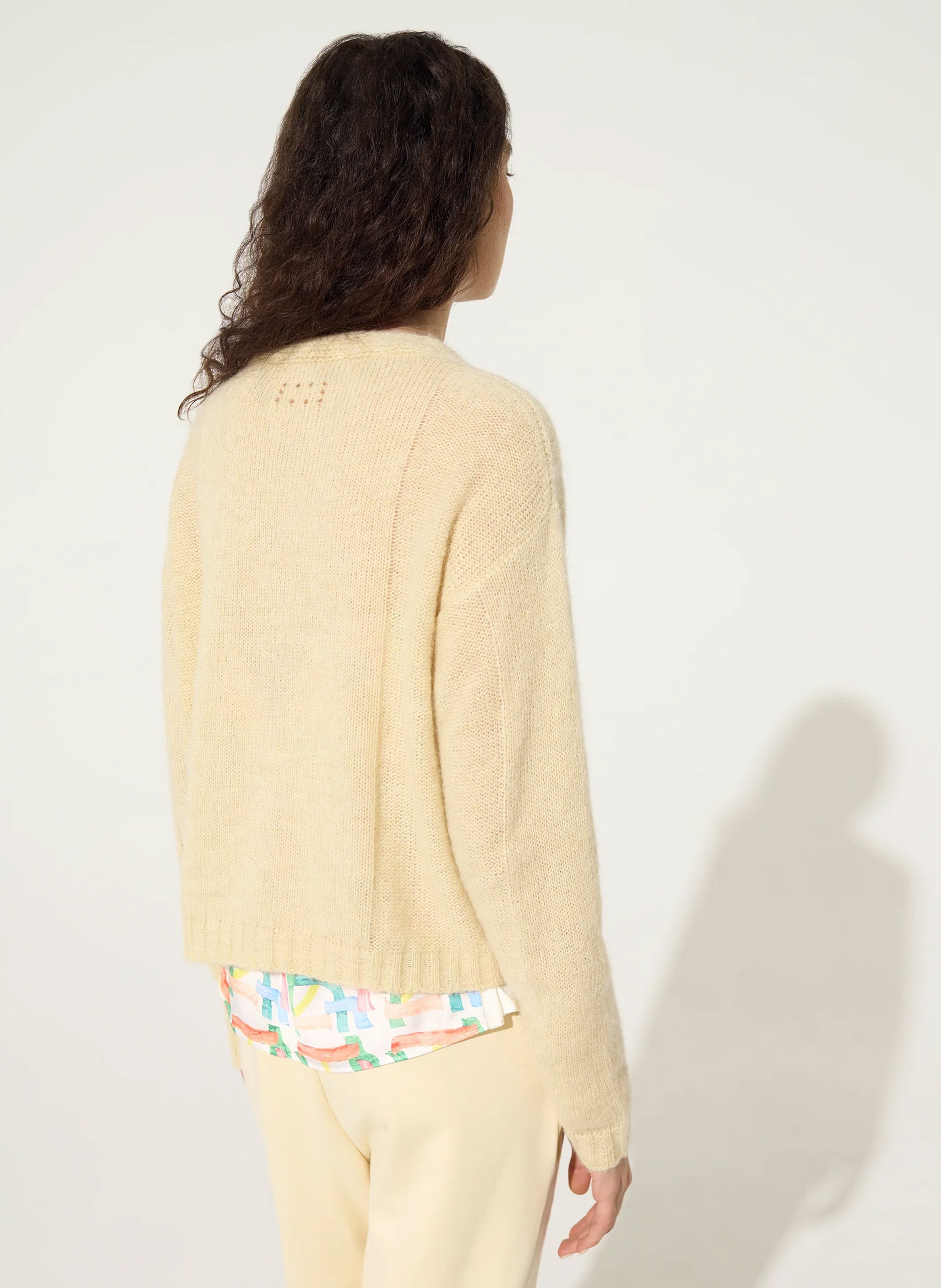 Gilet ample col V en maille mélangée ACOTE Blanc