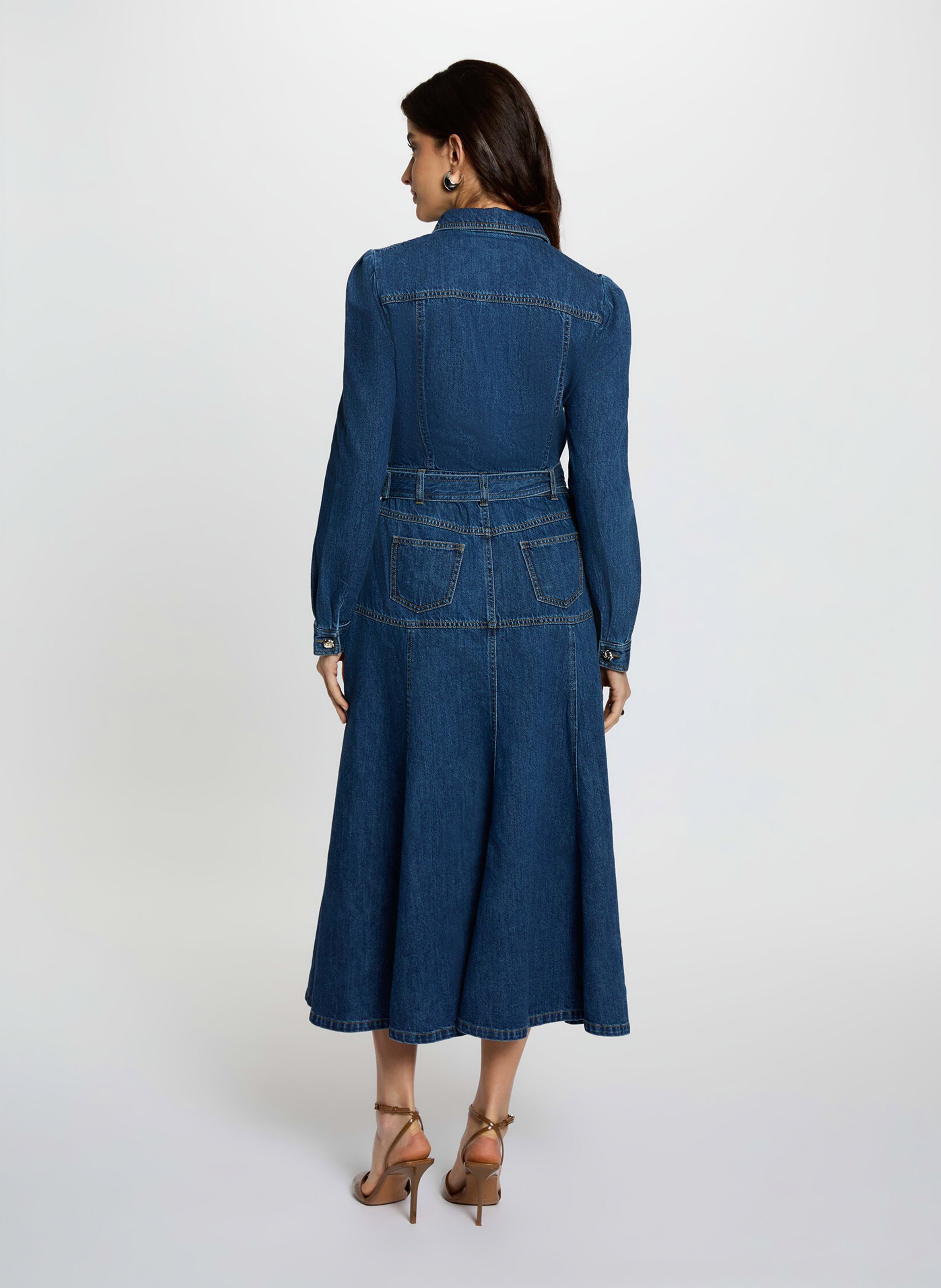 Long cotton dress with classic collar MORGAN Blue