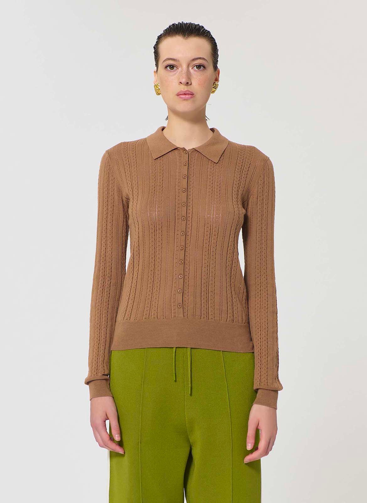 Pull droit col polo en coton et soie TARA JARMON