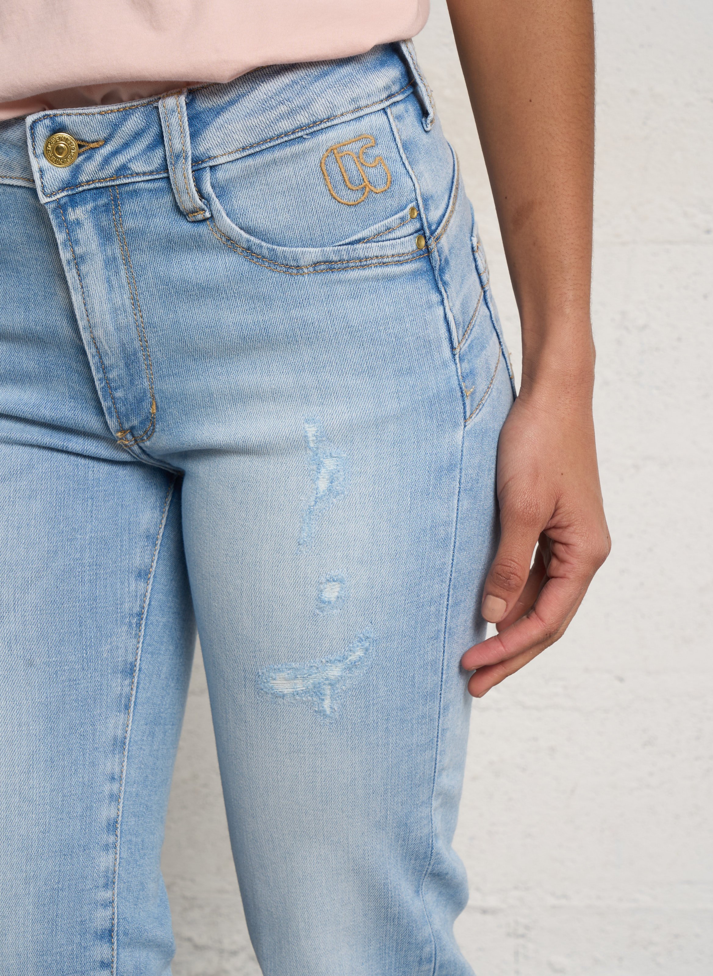 Jean slim taille haute en coton mélangé LE TEMPS DES CERISES Bleu