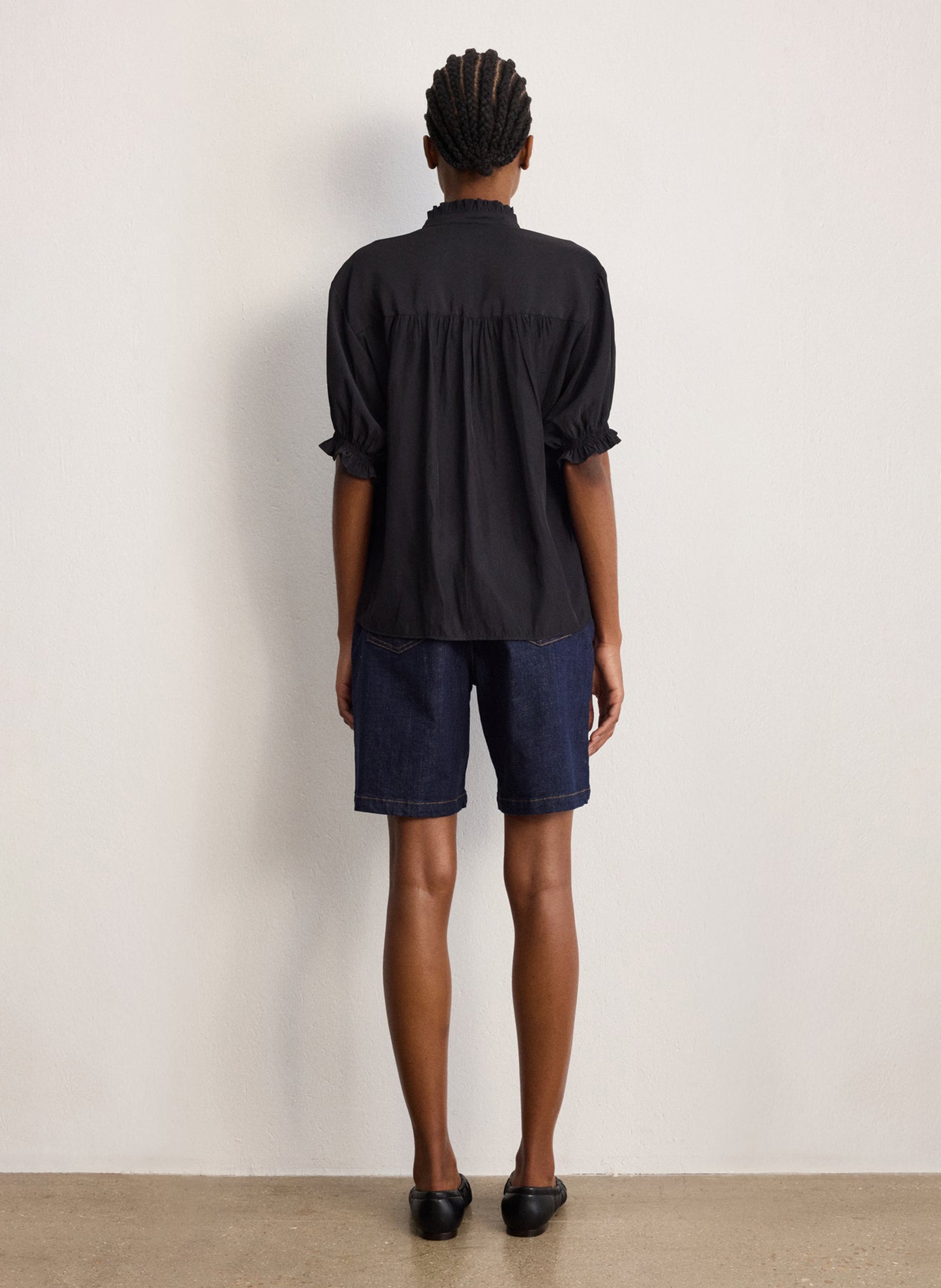 Fluid satin V-neck top PABLO Black