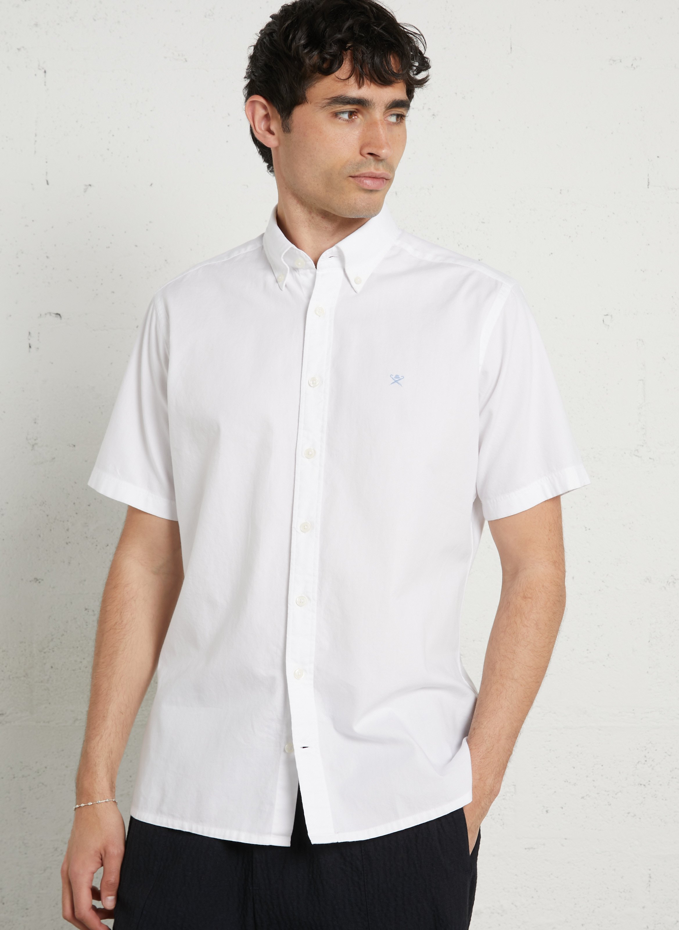 Chemise tailored-fit col américain en coton HACKETT Blanc
