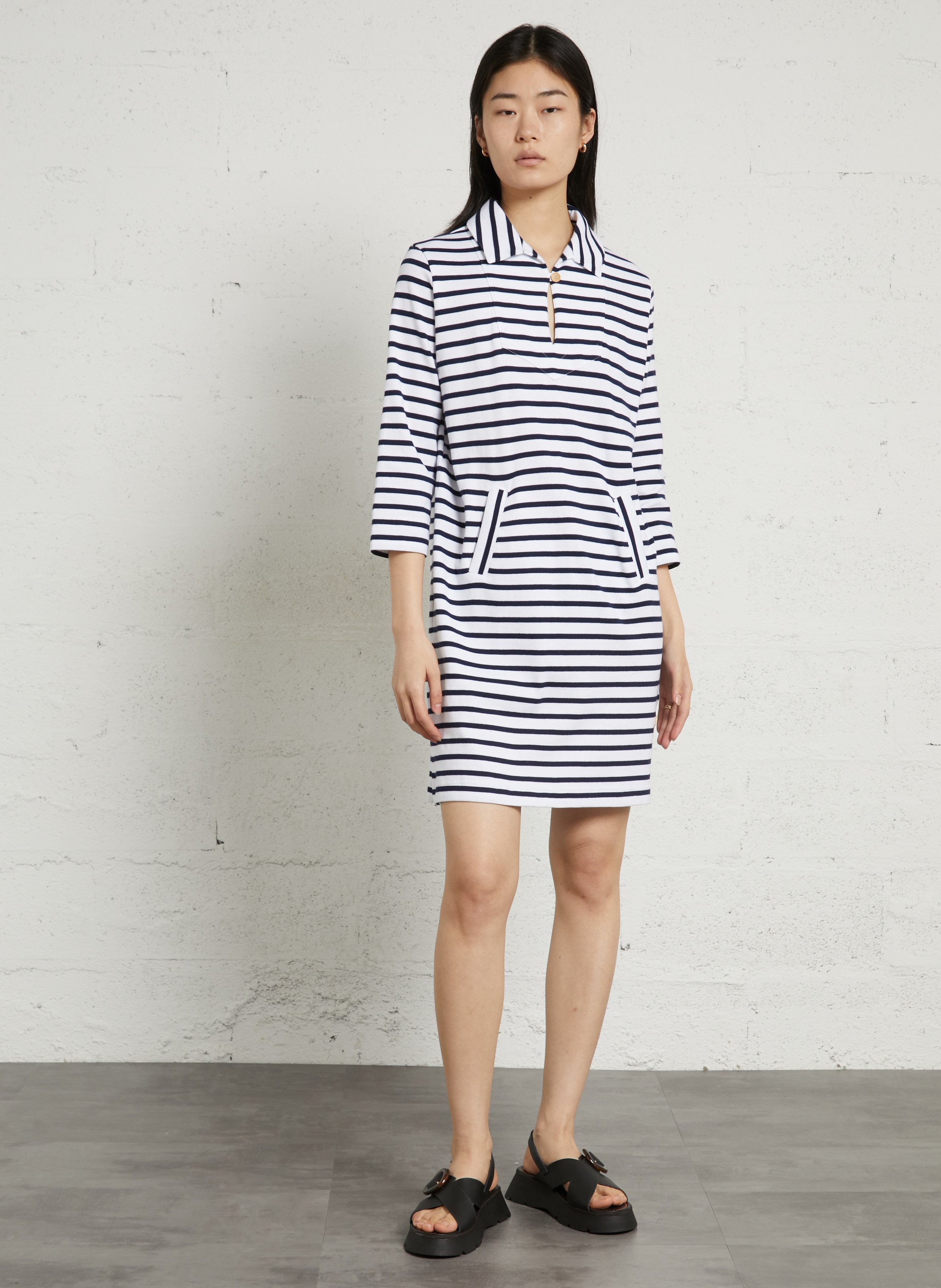 Robe courte col classique en coton rayé ARMOR LUX Blanc