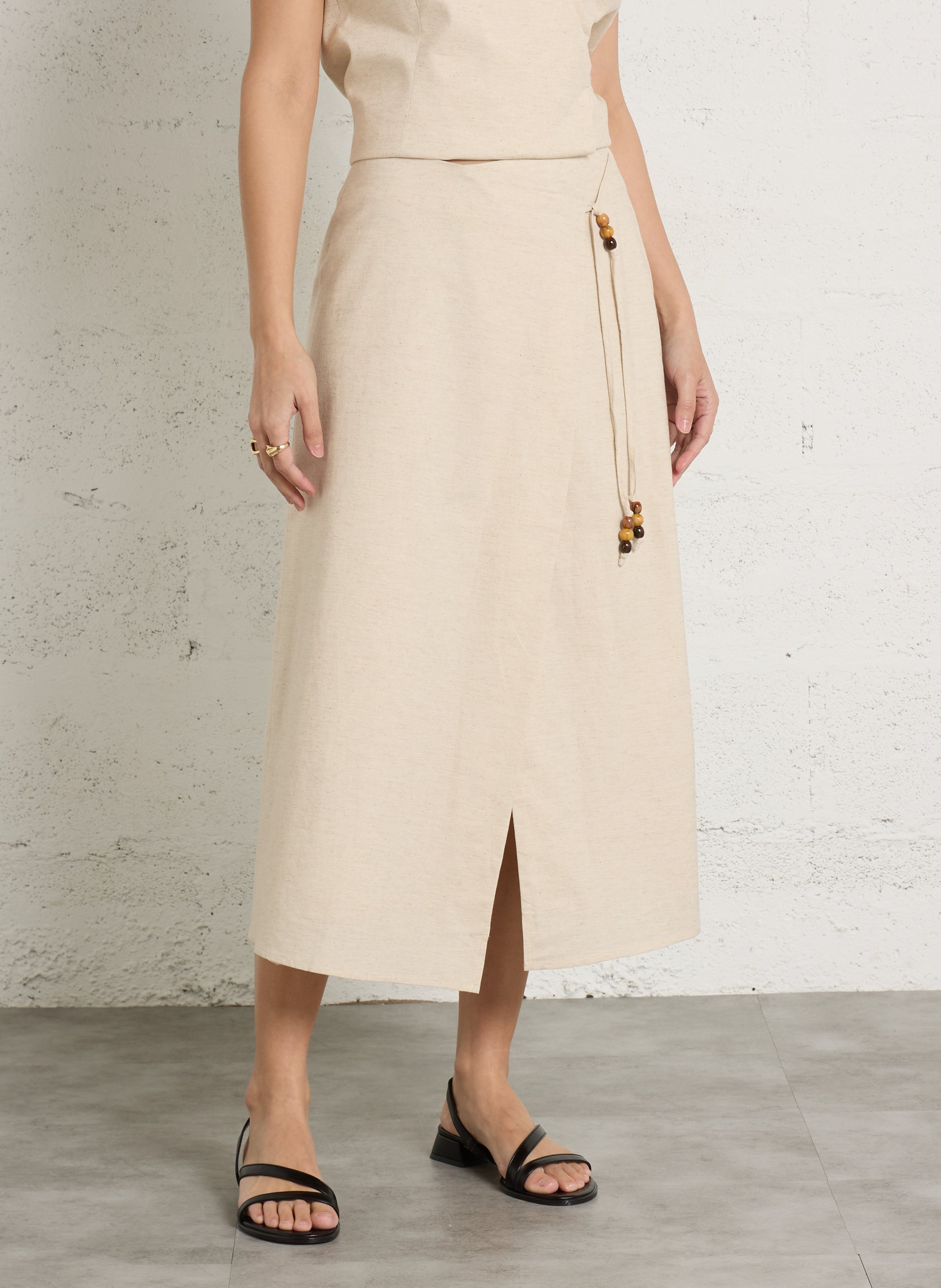 Jupe midi portefeuille à perles LA PETITE ETOILE Blanc