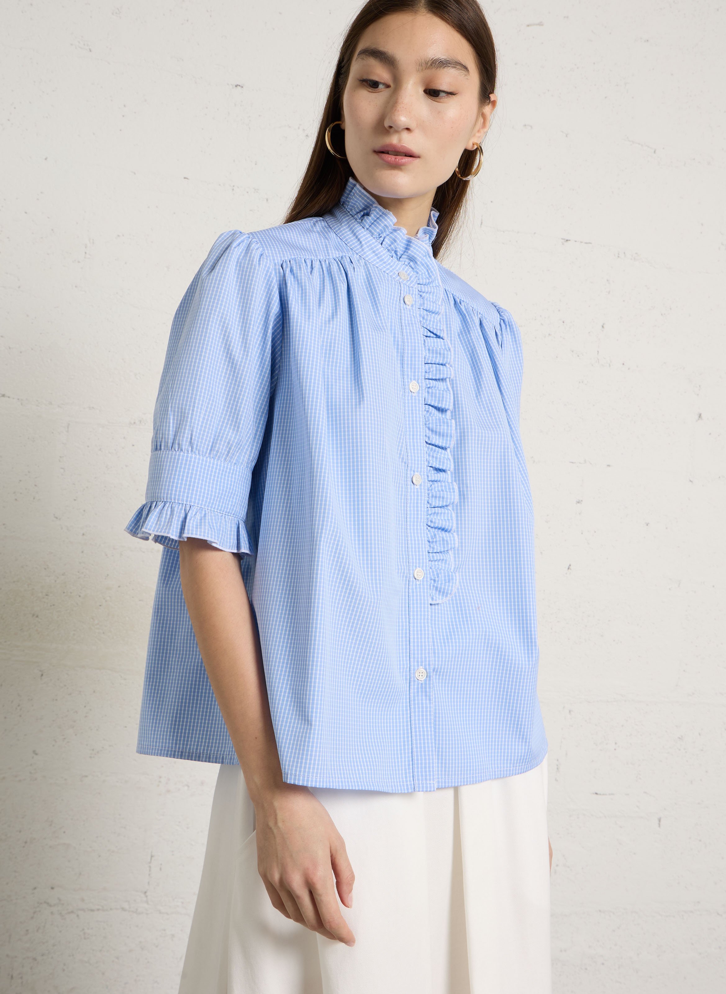 Baumwollbluse mit Stehkragen SUZIE WINKLE Blau