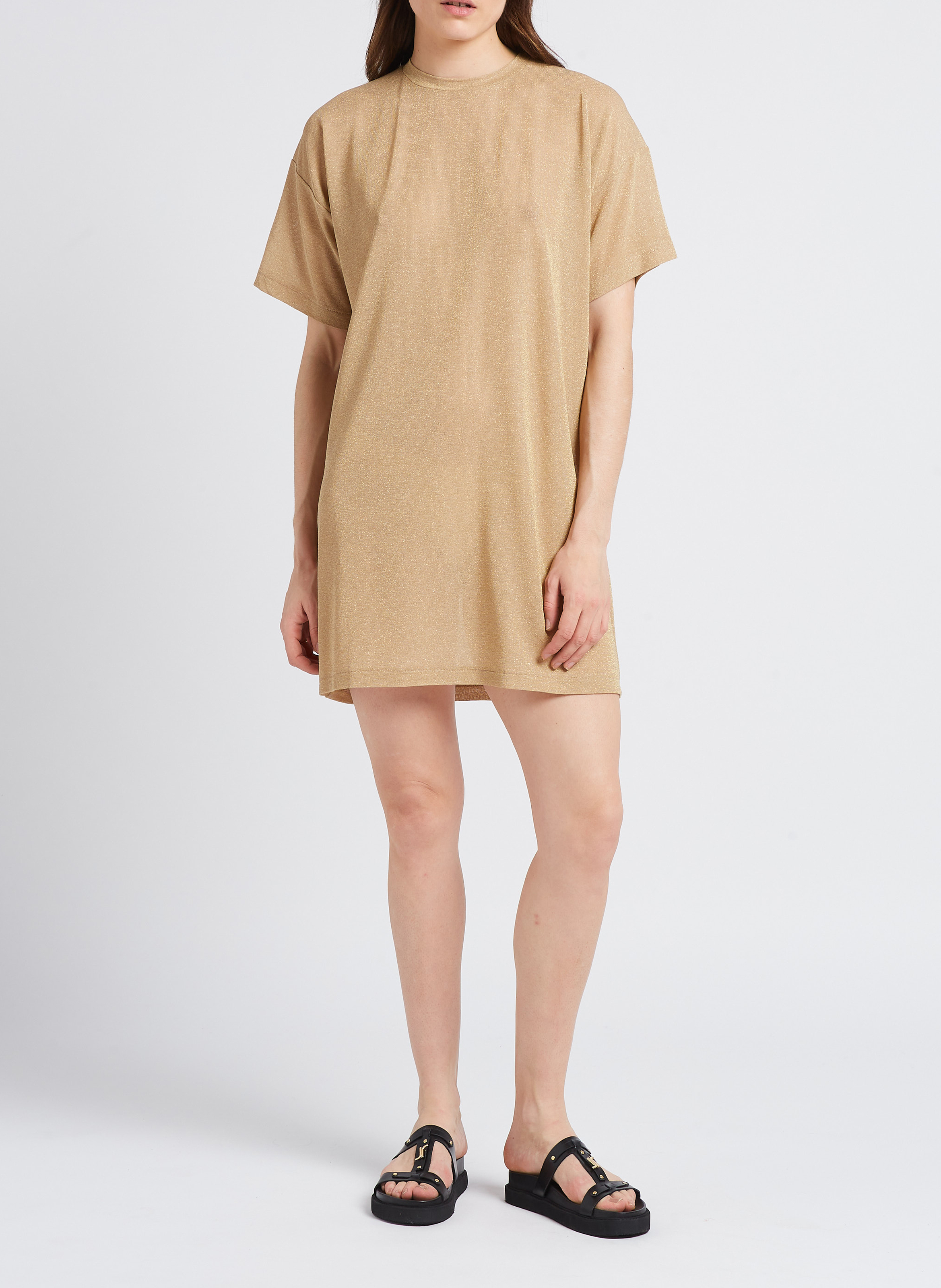 Robe midi droite à col rond PLEASE Doré