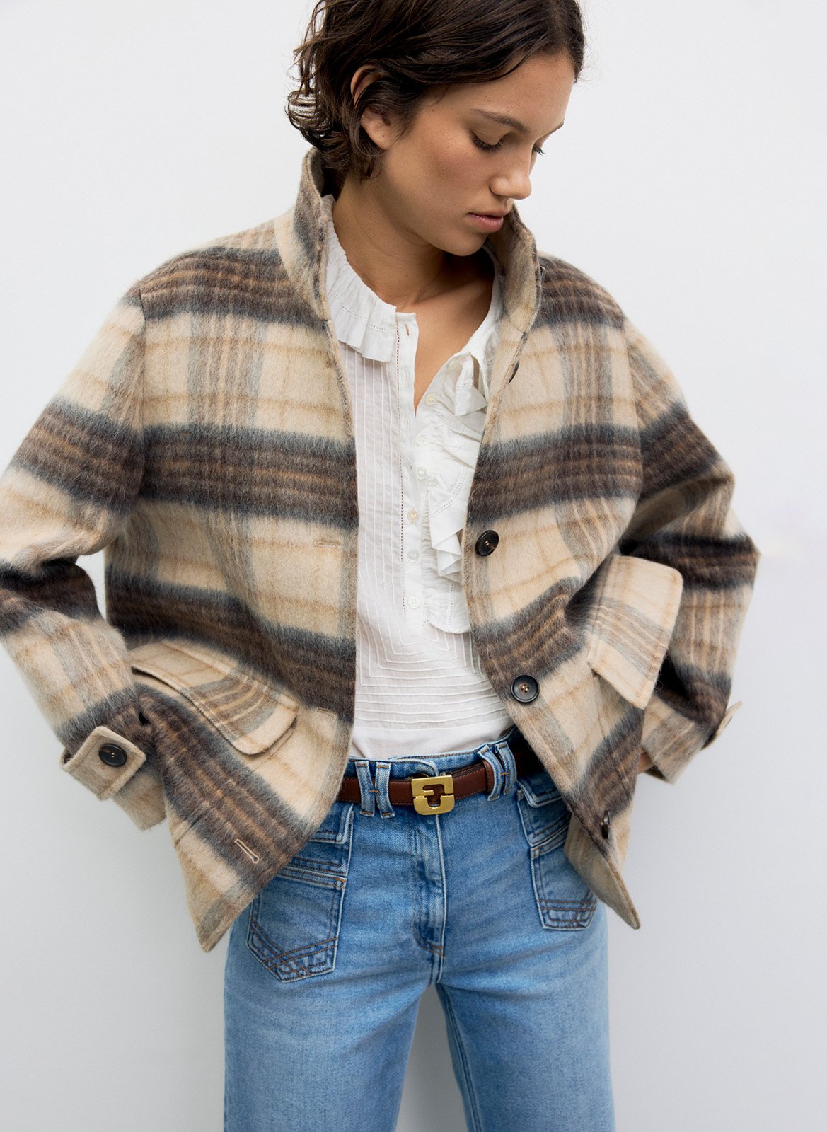 Karierter Mantel aus Wollmix GERARD DAREL Beige
