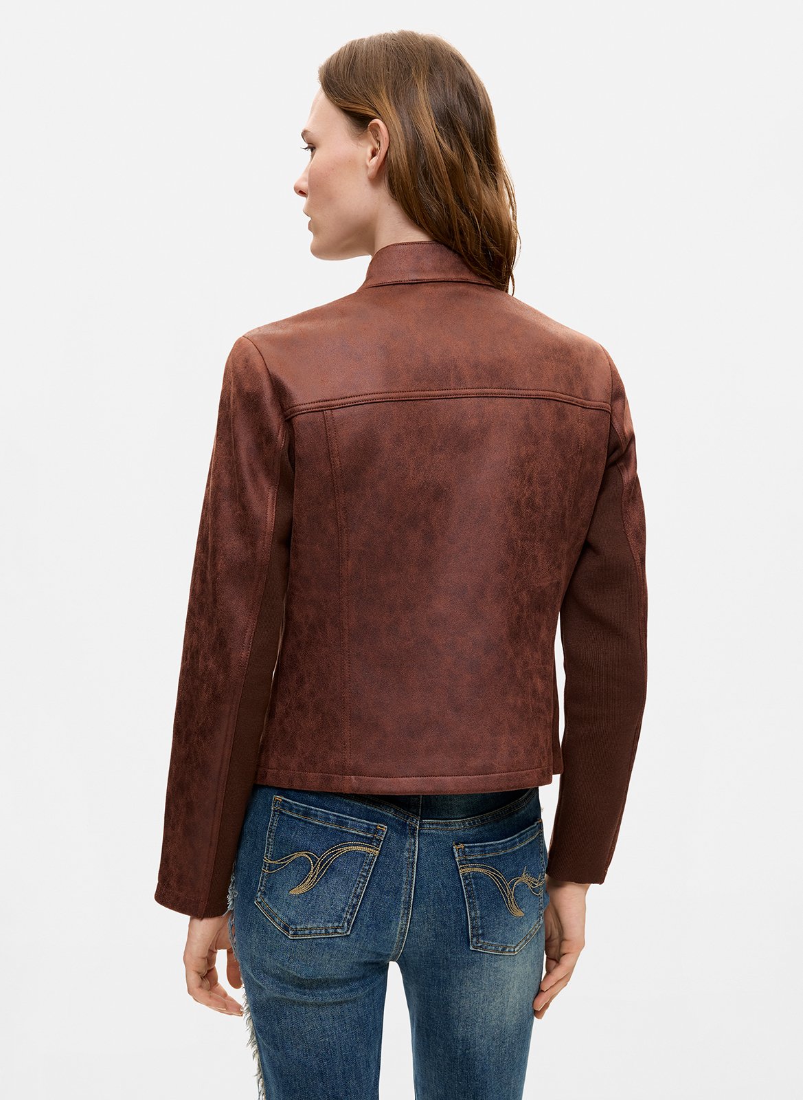 Round neck zip-up solid jacket DESIGUAL Brown