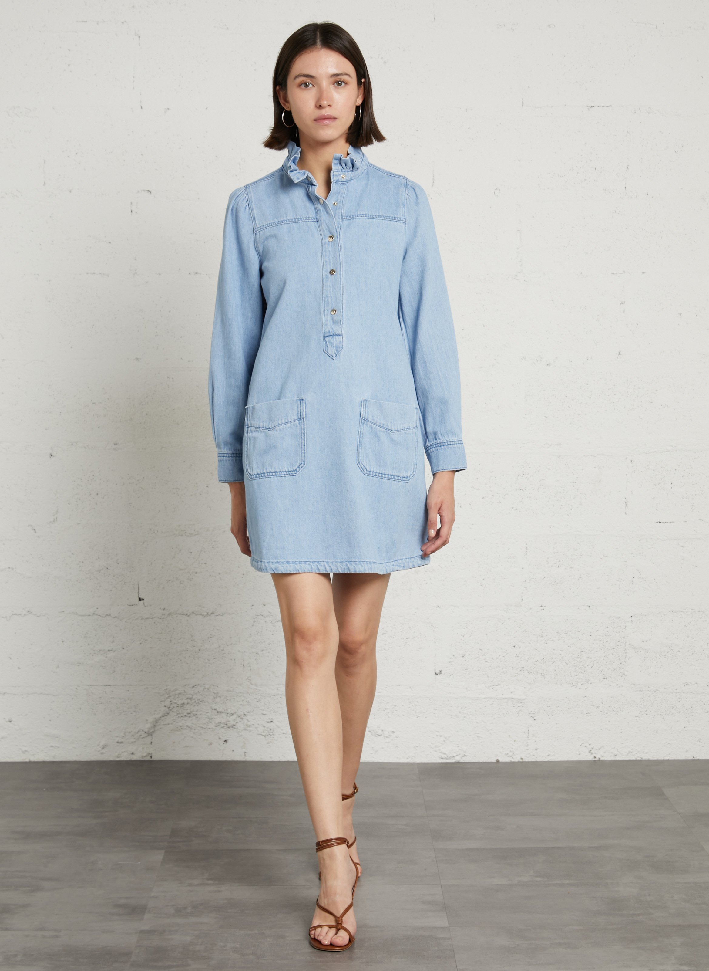 Short dress with long sleeves in denim MAISON 123 Blue