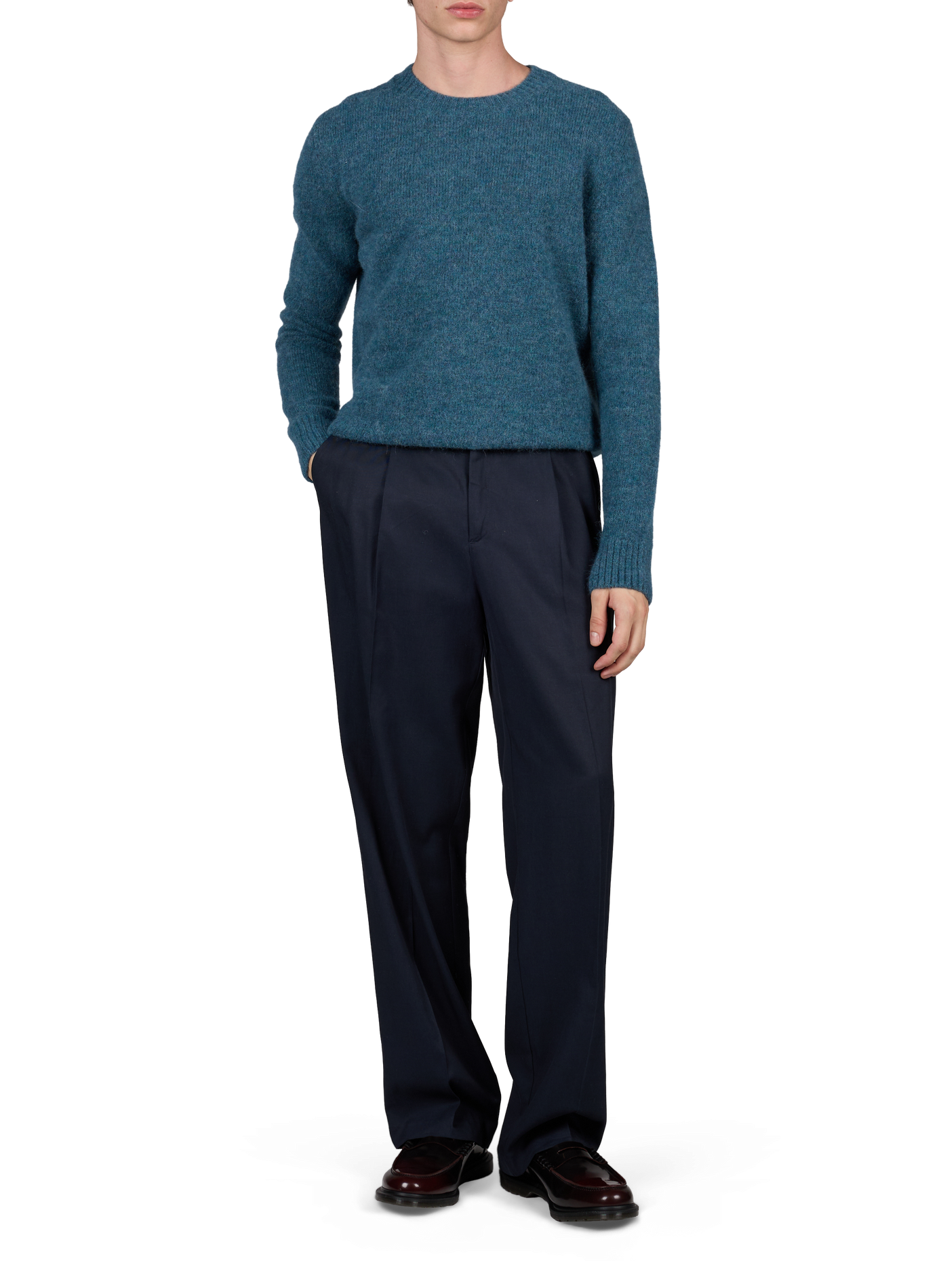 Round-neck alpaca blend sweater. SAISON 1865 Blue