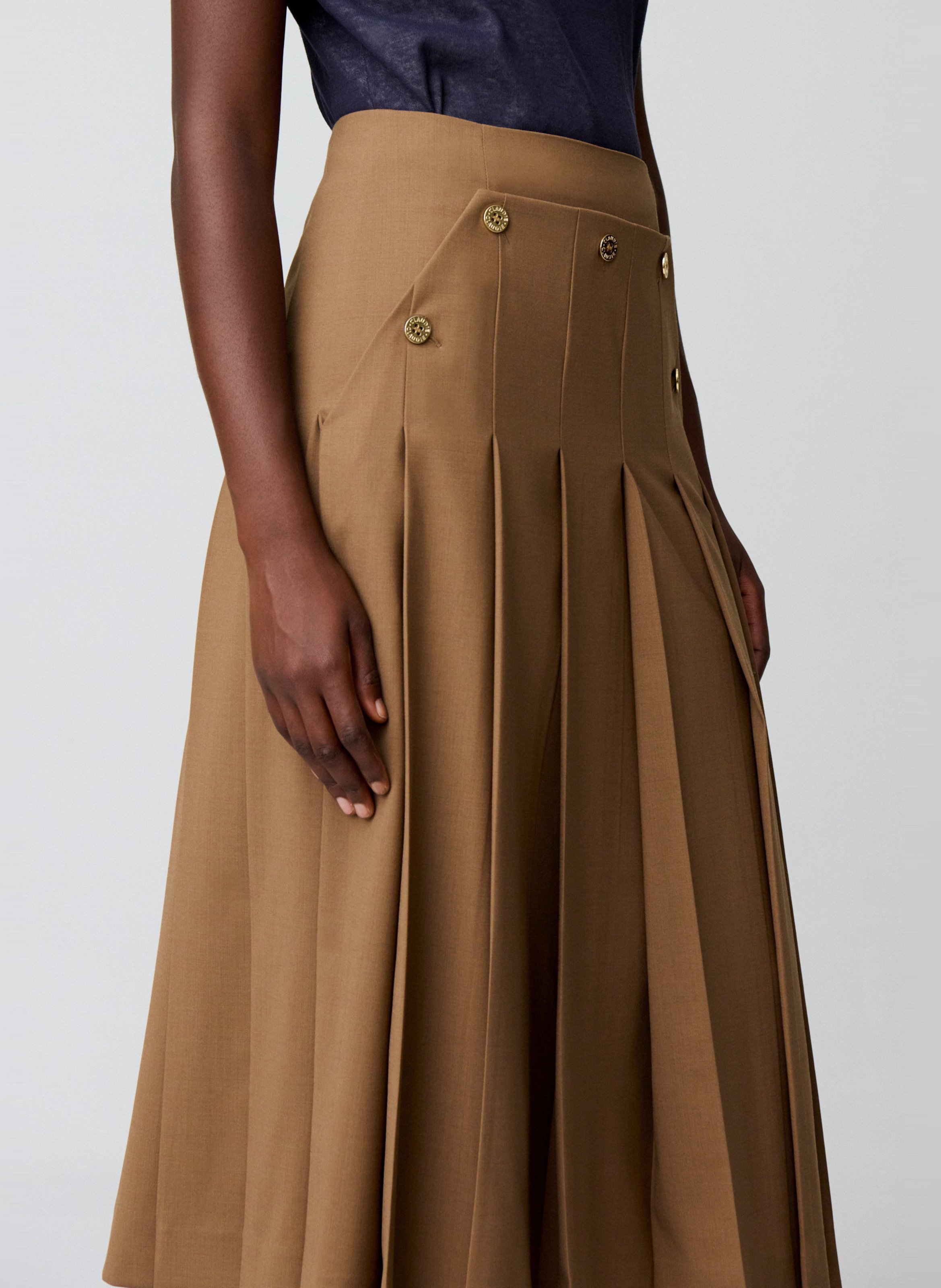 Geplooide midi-rok in effen kleur CLAUDIE PIERLOT Beige