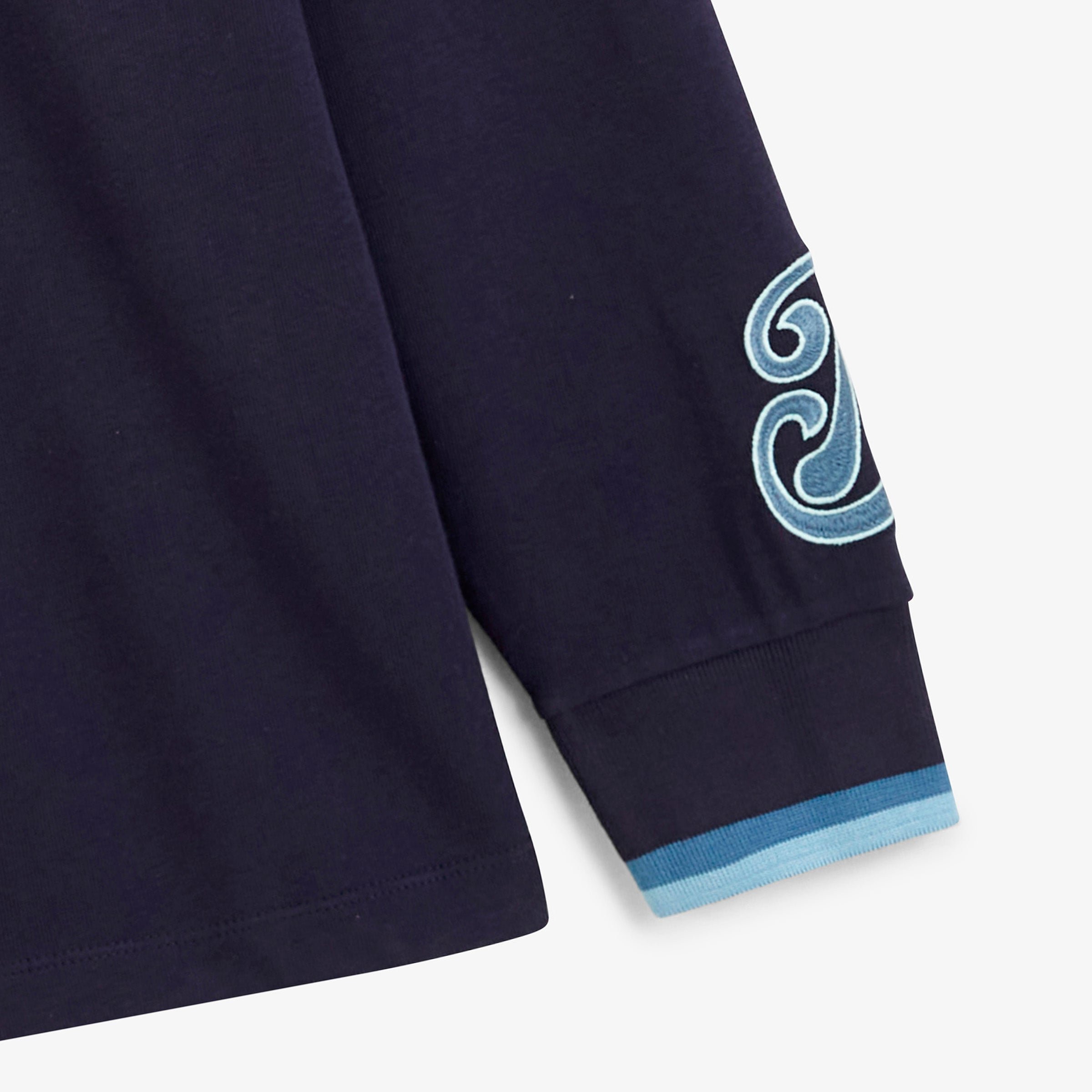 Navy blue tricolor long-sleeve raglan rugby polo SERGE BLANCO Blue
