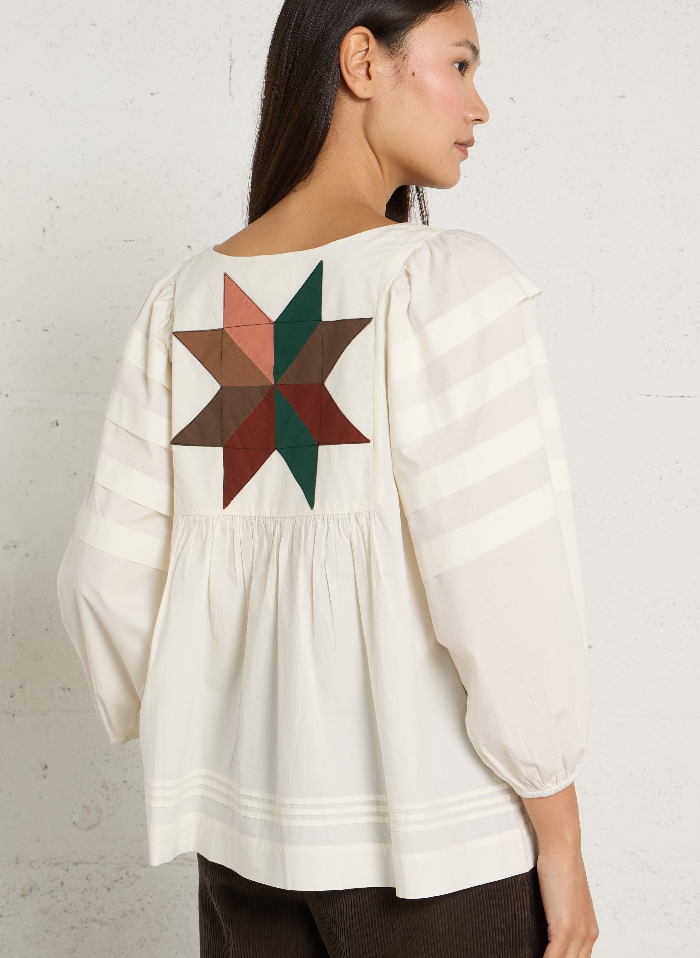 Ruim geborduurde blouse van biologisch katoen LEON & HARPER Wit