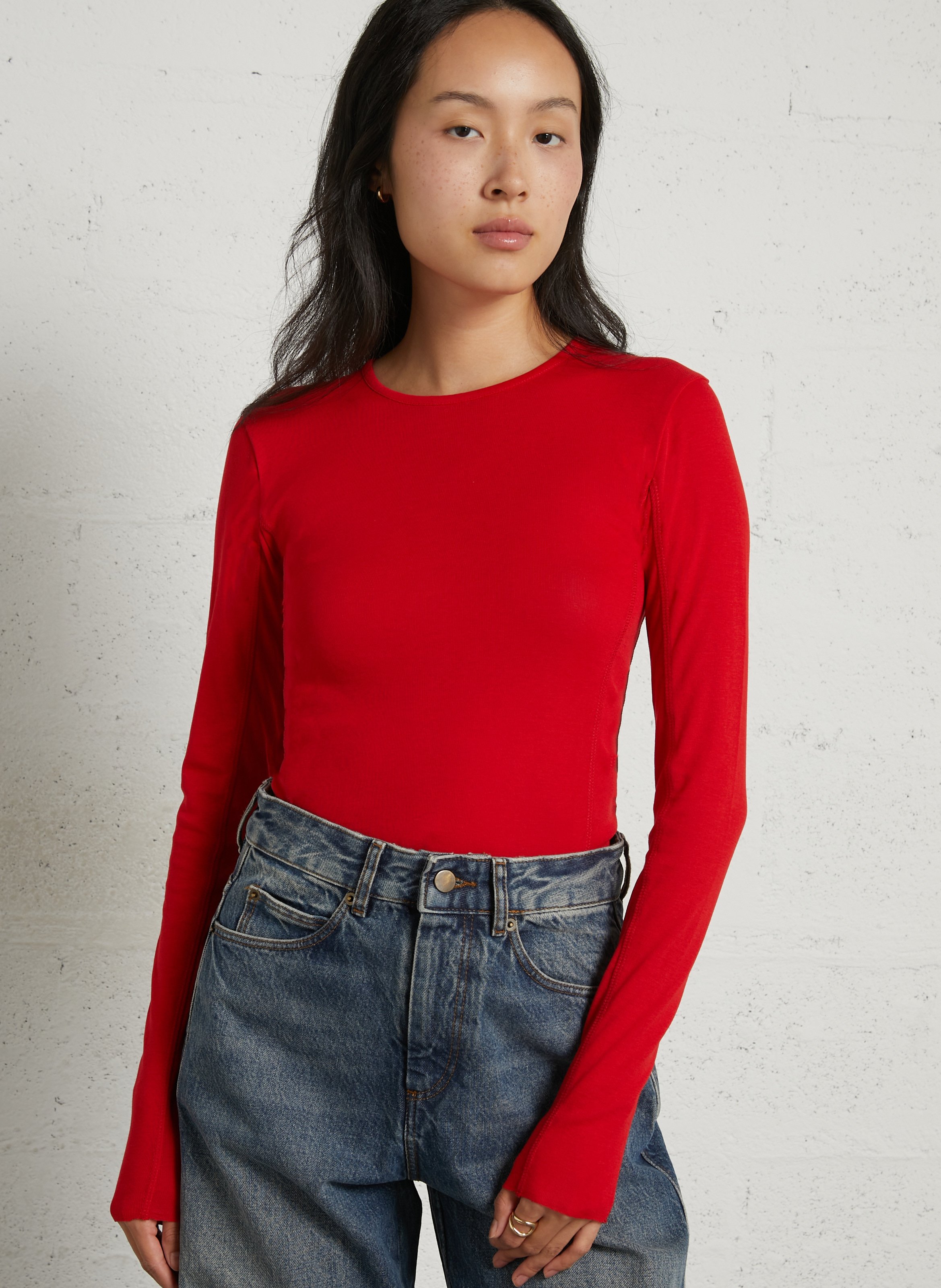 T-shirt moulant en coton mélangé SOEUR Rouge