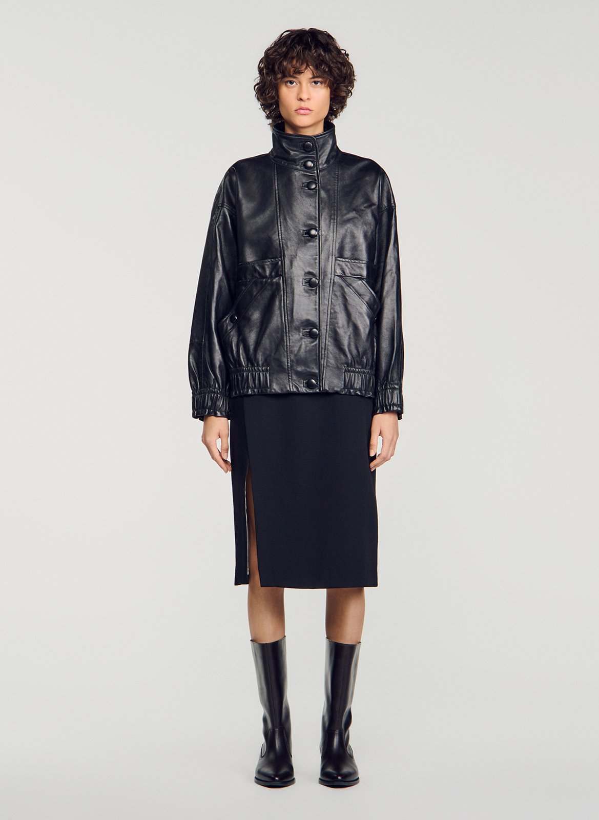 Oversize-Blouson aus Leder SANDRO Schwarz