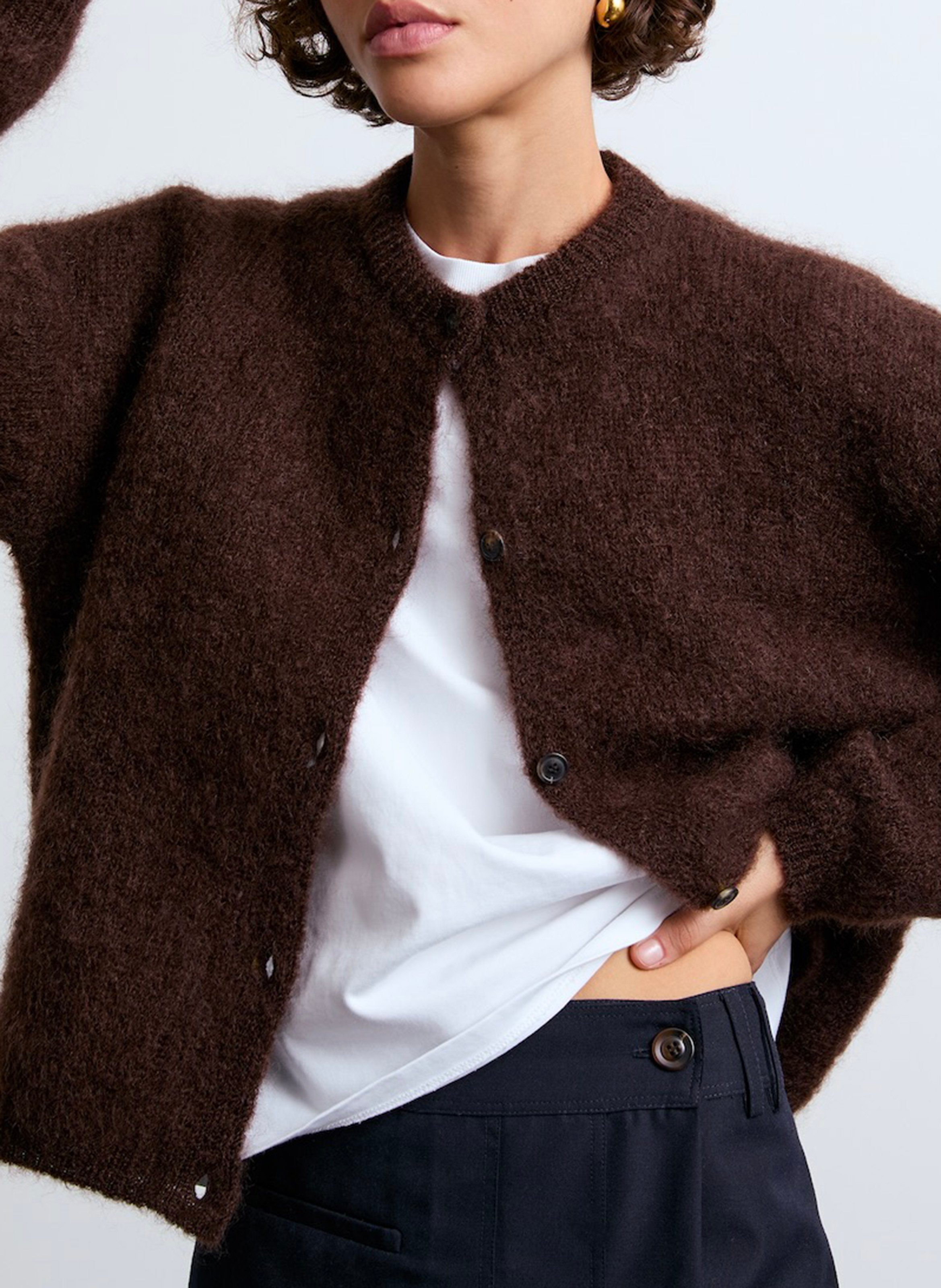 Oversized round neck mohair blend vest SURPRISE Brown