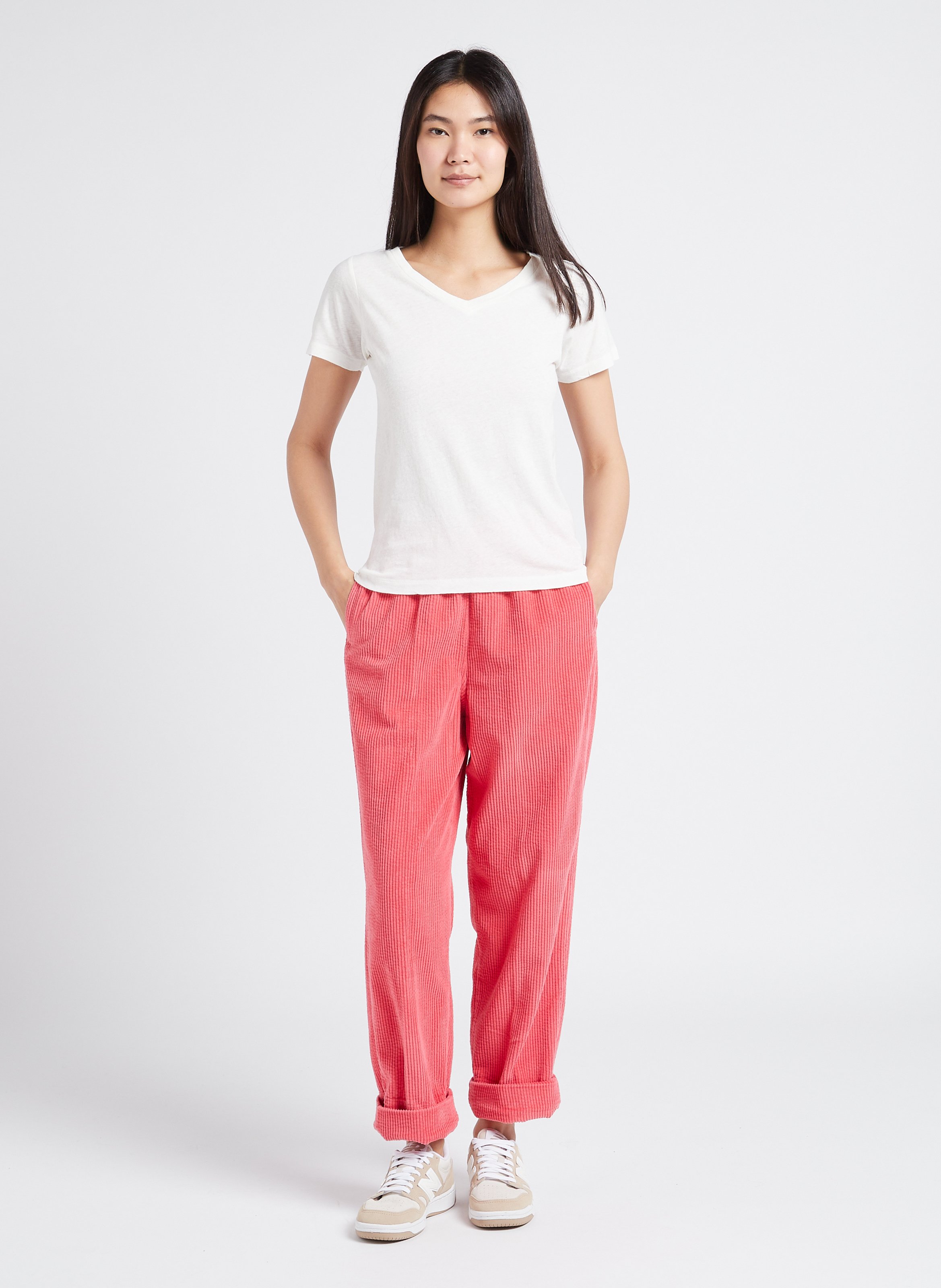 Katoenen T-shirt met V-hals AMERICAN VINTAGE Wit