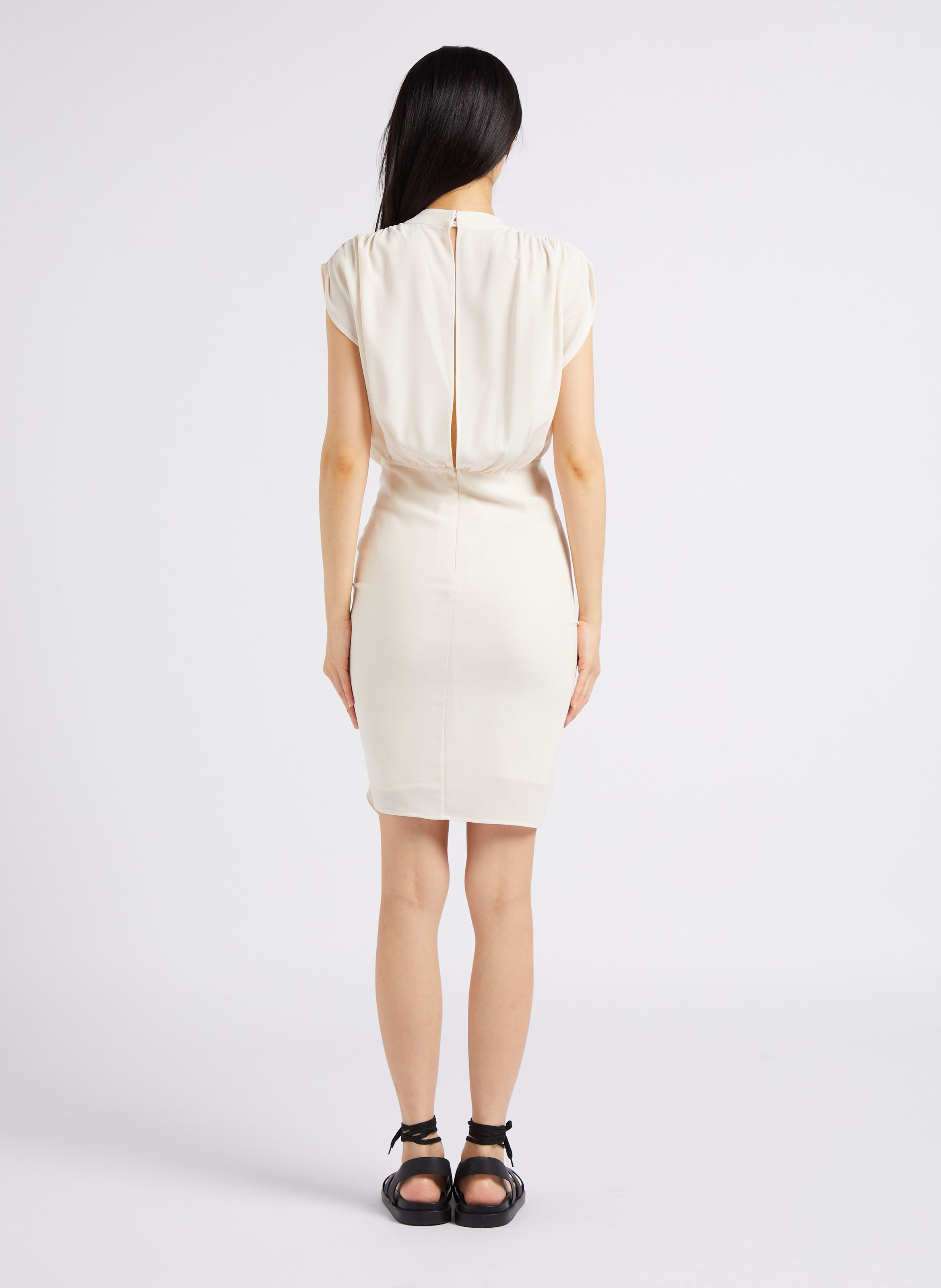 Robe midi asymétrique et cintrée à volants IRO Beige